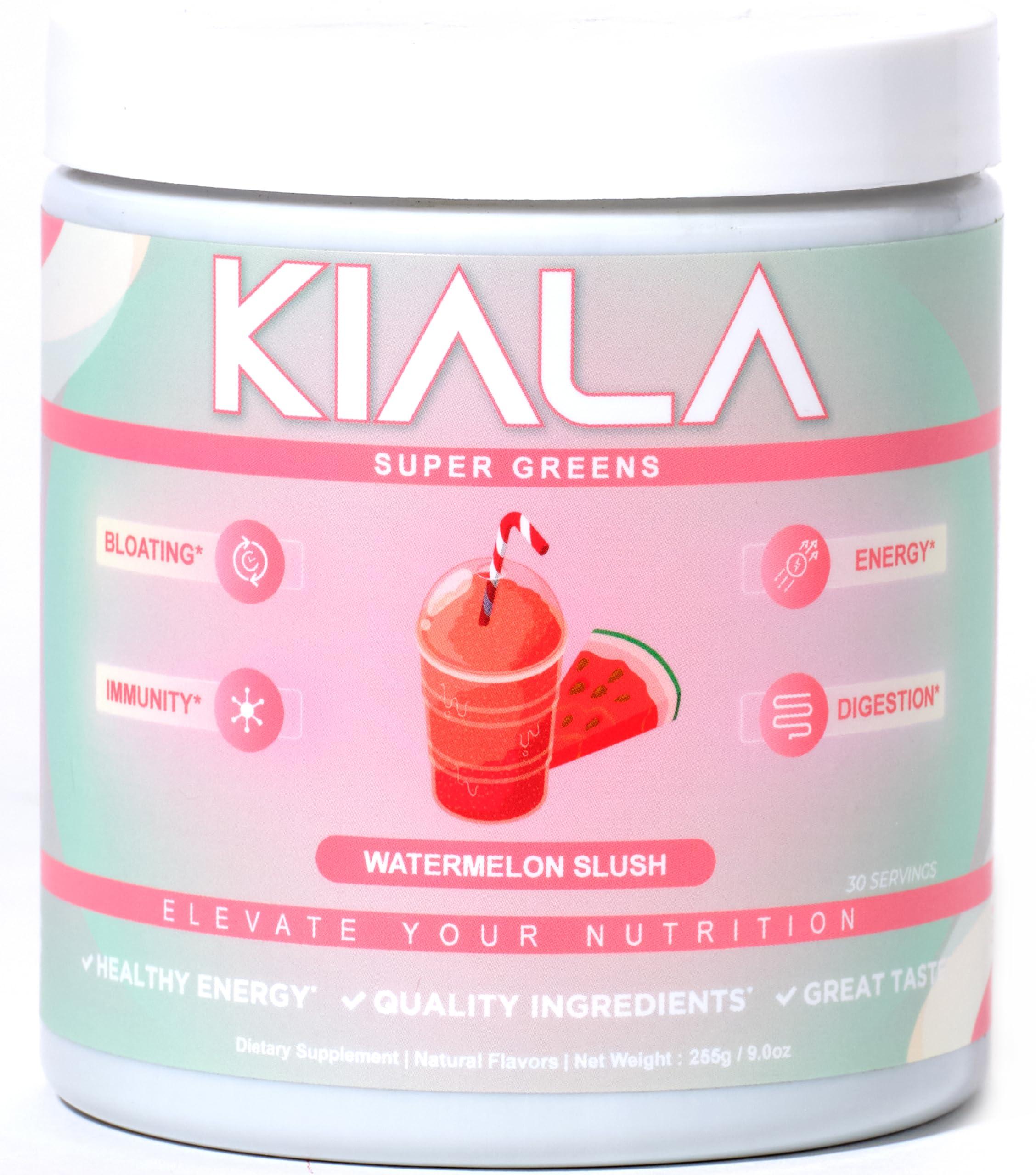 Kiala Nutrition Kiala Nutrition Super Greens, Organic Greens Powder with Spirulina & Chlorella for Digestion, Gut Health, Immunity & Energy, Gluten Free, Vegan, Daily Support for Women, Watermelon Slush, 30 Servings
