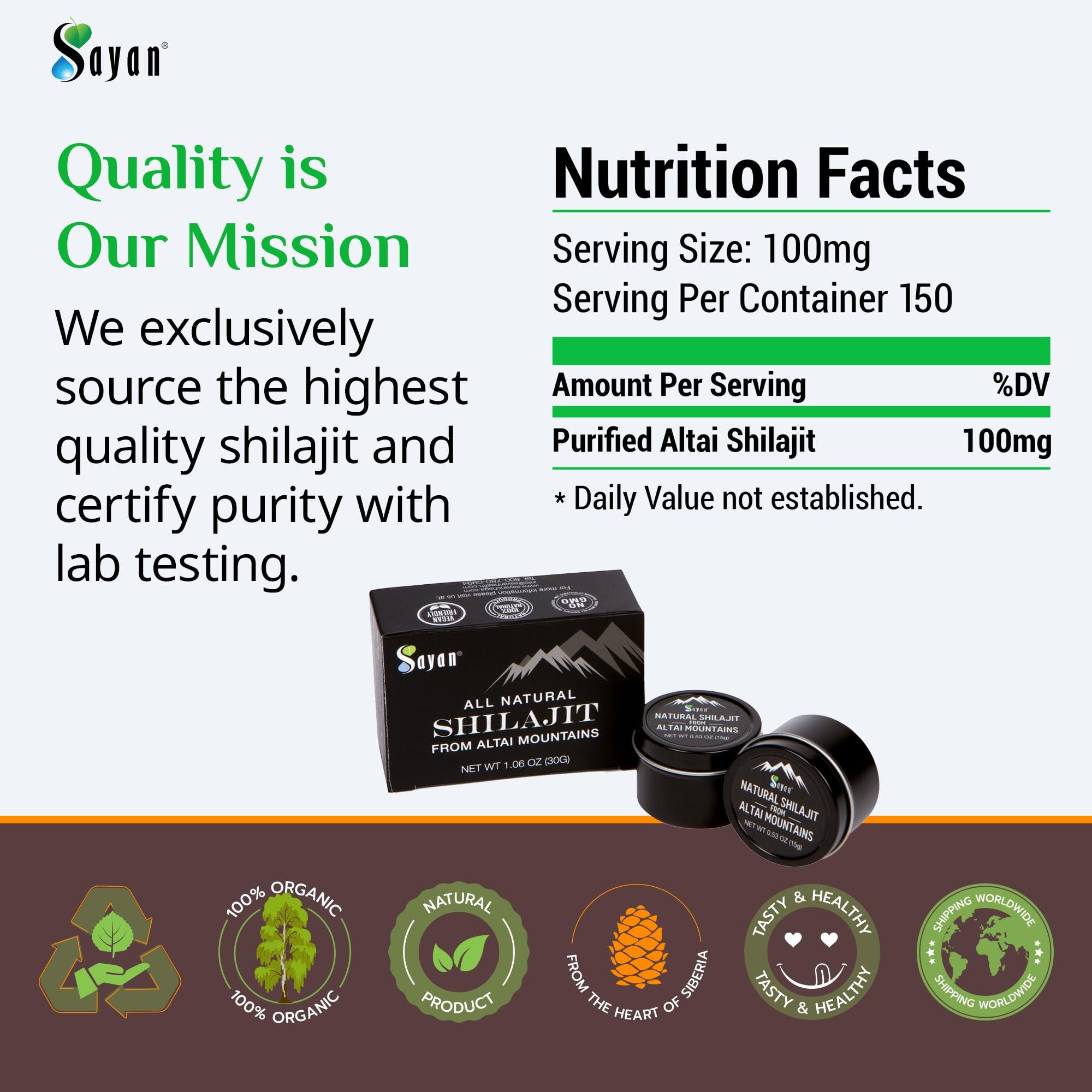 Sayan Sayan Pure Authentic Altai Shilajit Resin - 30 Grams, 4 Month Supply - High Efficacy Organic Fulvic Acid Supplement for Women and Men to Support Immune System, Energy, & Detox - Vegan, Non-GMO