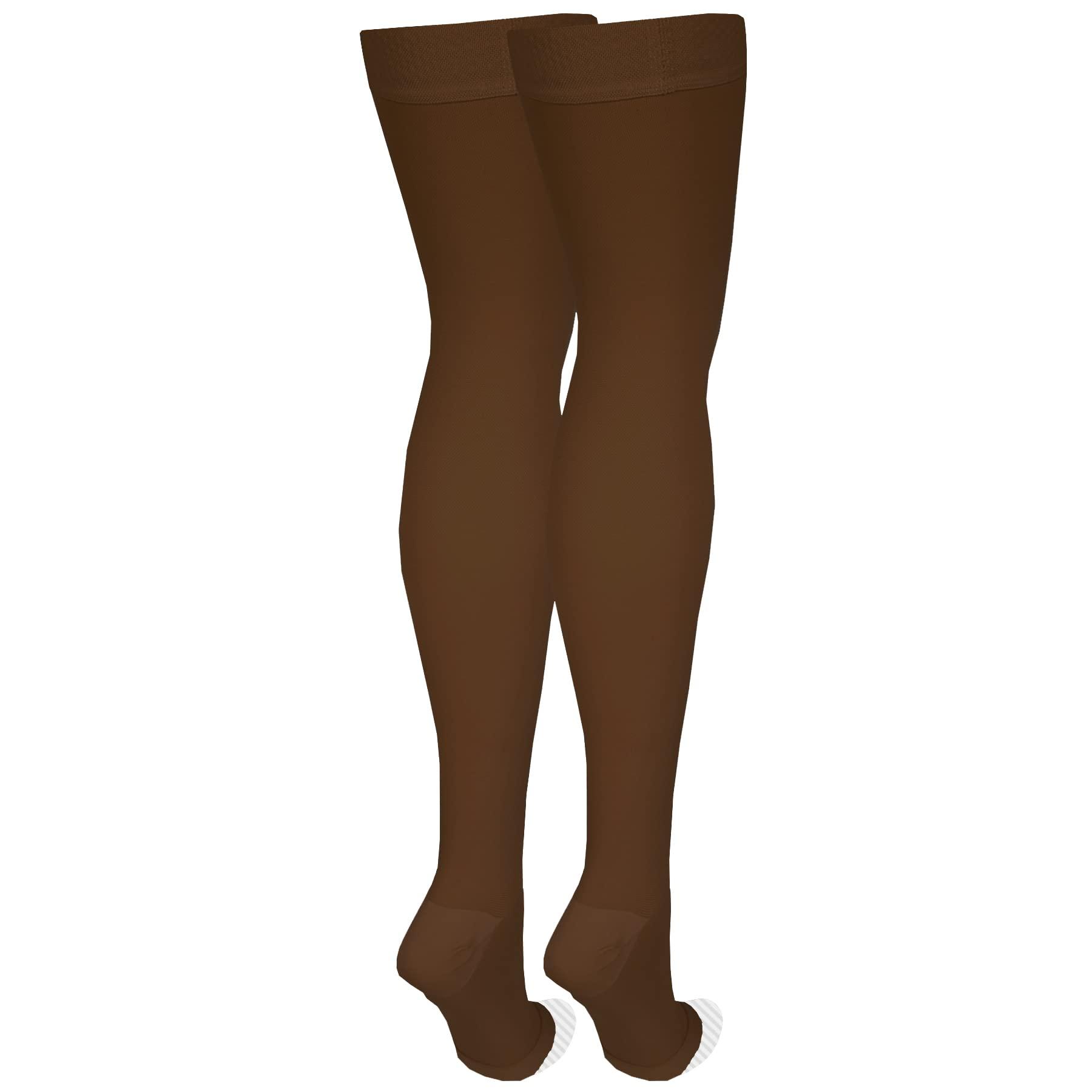 NuVein NuVein Medical Compression Stockings, 20-30 mmHg Support, Women & Men Thigh Length Hose, Open Toe, Brown, 2X-Large