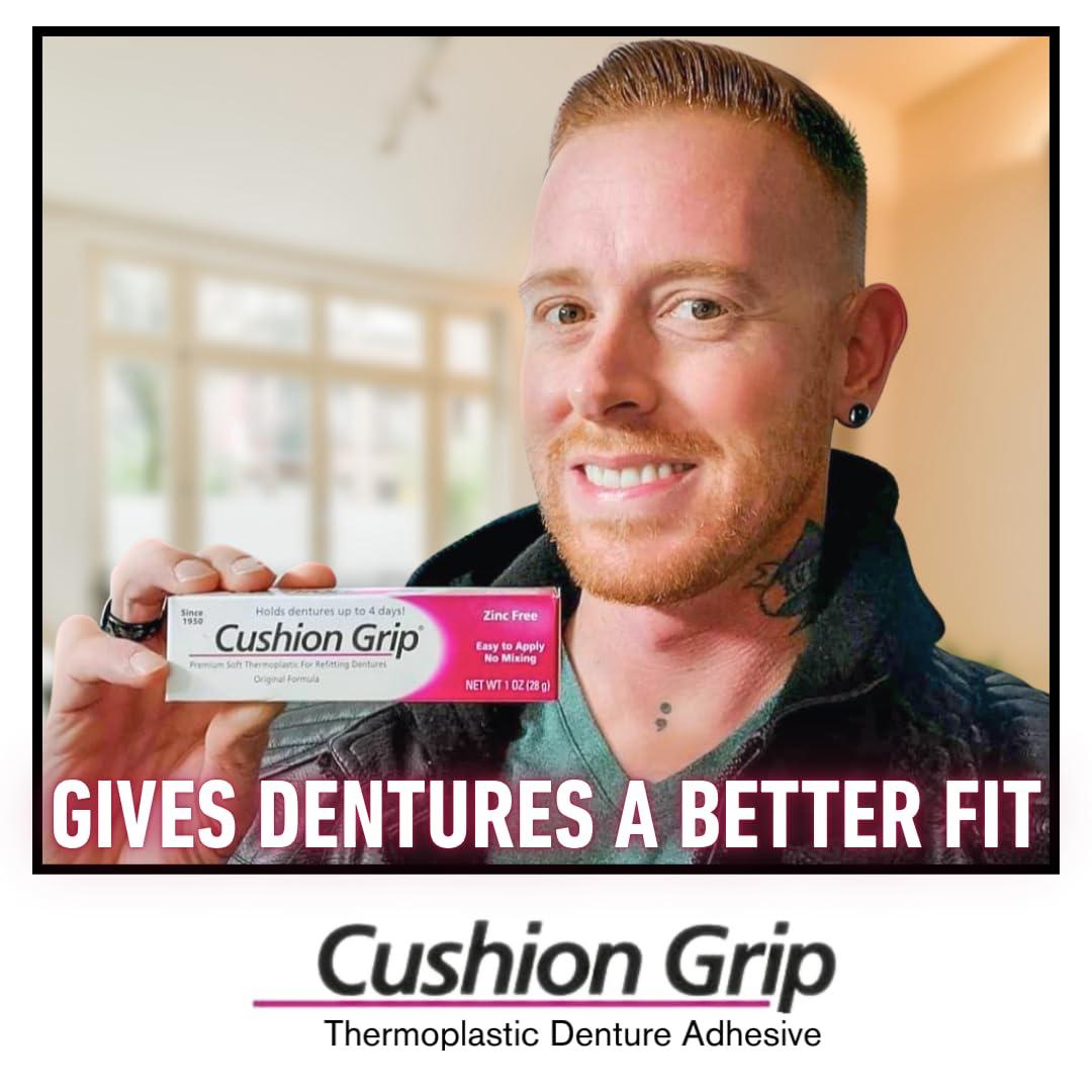 Cushion Grip Cushion Grip Thermoplastic Denture Adhesive, 1 oz - Improves Denture Fit, Comfort & Stability | Non-Glue Adhesive, Acts Like a Soft Reline (Pack of 6)