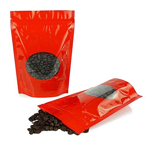 QQ Studio QQ Studio 50 Red Mylar Coffee Bags with Degassing Valve and Window, Heat Seal Stand Up Bags, 4.6 oz or 7 oz, Resealable Food Safe Coffee Pouches for Roasted Beans (4oz (5.5x7.9"))