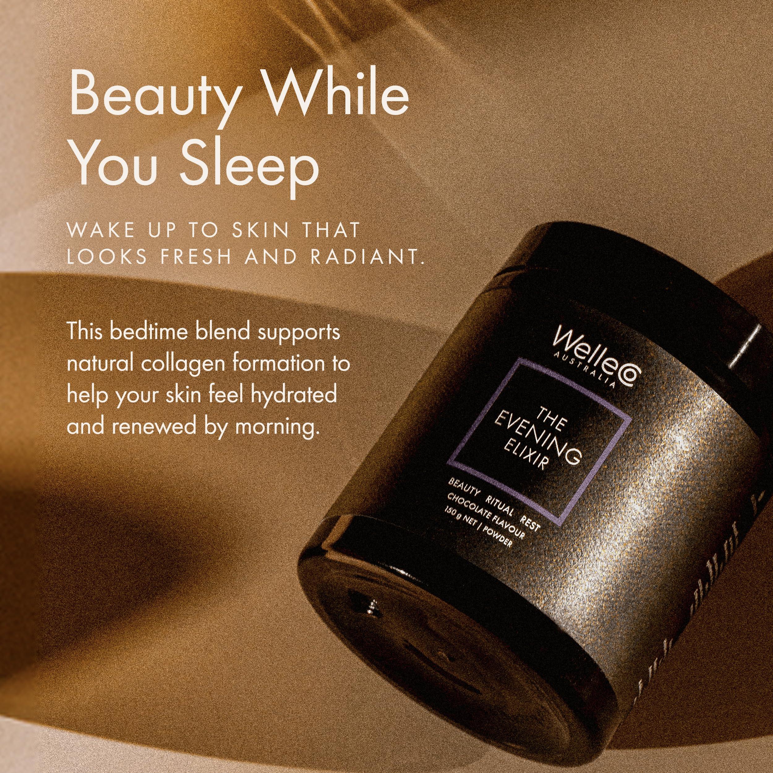 WelleCo WelleCo The Evening Elixir Skin Care Vitamin C Hot Chocolate Beauty Drink Mix with Niacin, Lemon Balm, and Magnesium for Sleep, Collagen Formation, Gluten Free, Vegan, Dairy Free, 150g (5.3oz) Jar