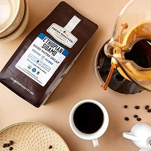 Fresh Roasted Coffee Fresh Roasted Coffee, Fair Trade Organic Ethiopian Sidamo Water Decaf, 12 oz, Kosher, Medium Roast, Ground