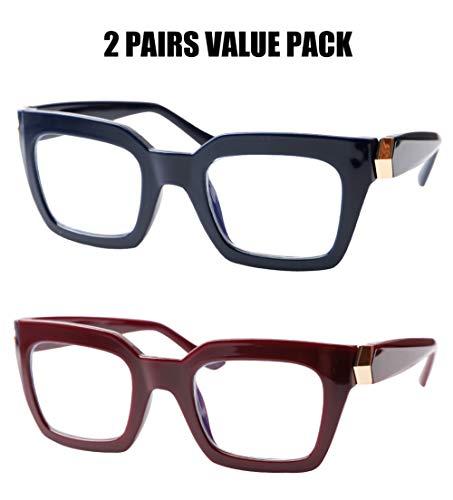 SOOLALA SOOLALA Unisex Anti-Blue Light Reading Glass Square Computer Eyeglass Frame, BlueRed, 2.0