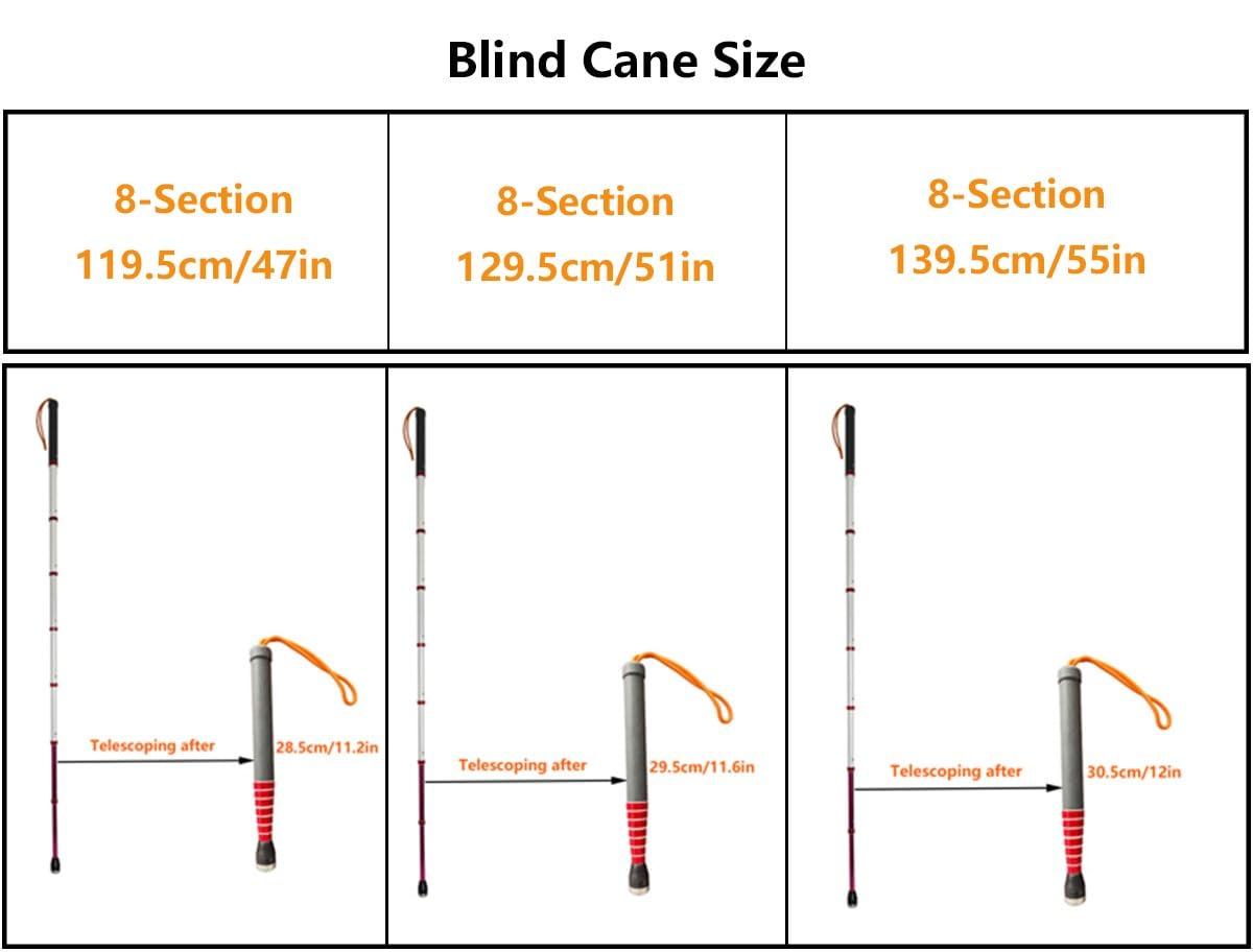 JDKMNE Walking Cane for The Visually Impaired and Blind, 8 Sections Blind Cane with Reflective(Figure 2), Titanium Alloy Telescopic Blind Walking Stick (139.5cm/55in)