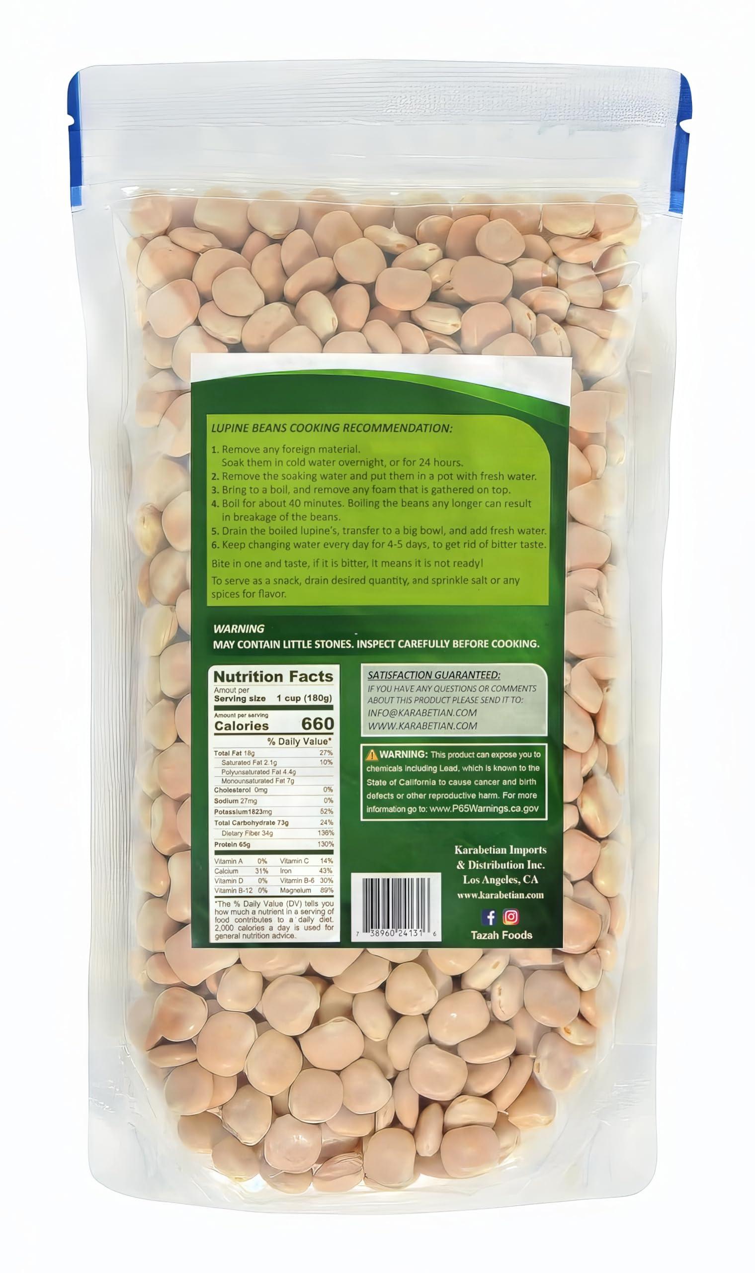 TAZAH Lupini Beans Dry 14.11oz (400g) - Imported Dried Lupin Beans in Resealabe Bag
