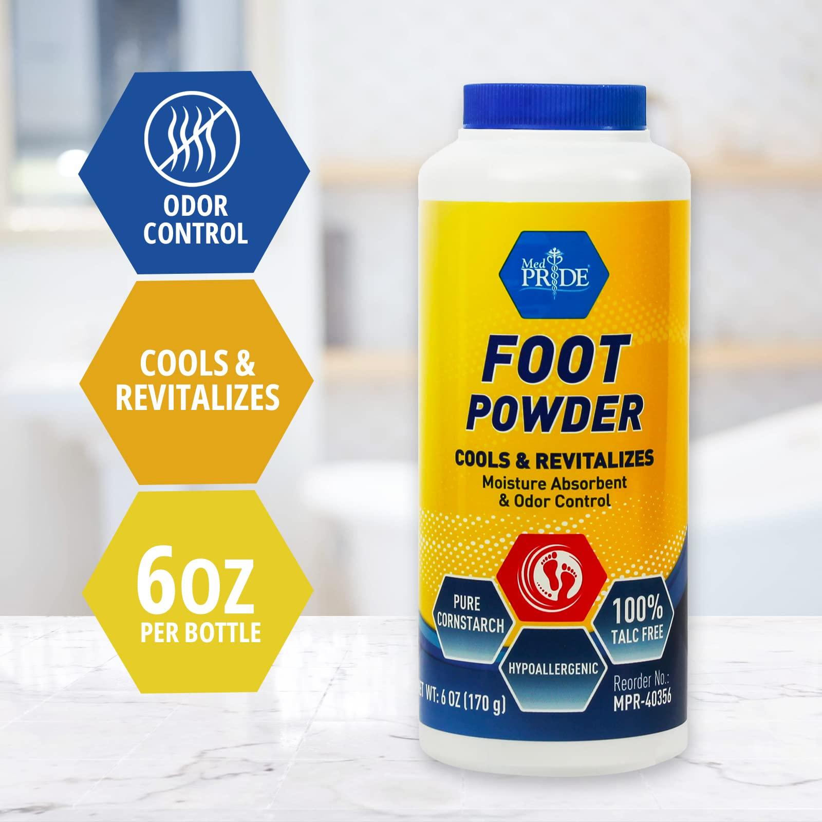 MED PRIDE MED PRIDE Premium Foot Powder For Moisture Control - Hypoallergenic, 100% Talc-Free Foot Cooling Powder To Reduce Odors And Absorb Sweat & Excess Moisture- Shoe & Foot Odor Eliminator Powder- 6oz