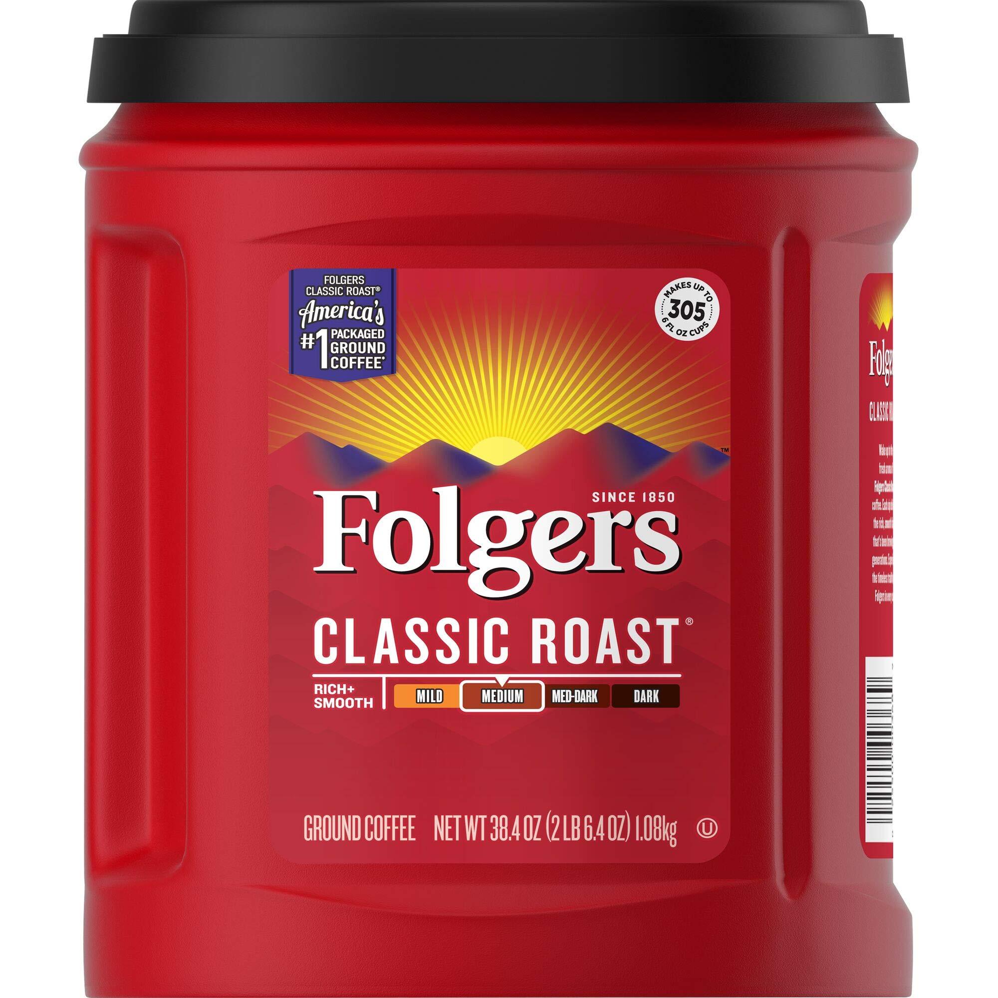 Folgers Folgers Classic Roast Medium Roast Ground Coffee, 38.4 Ounces (Pack fo 1)