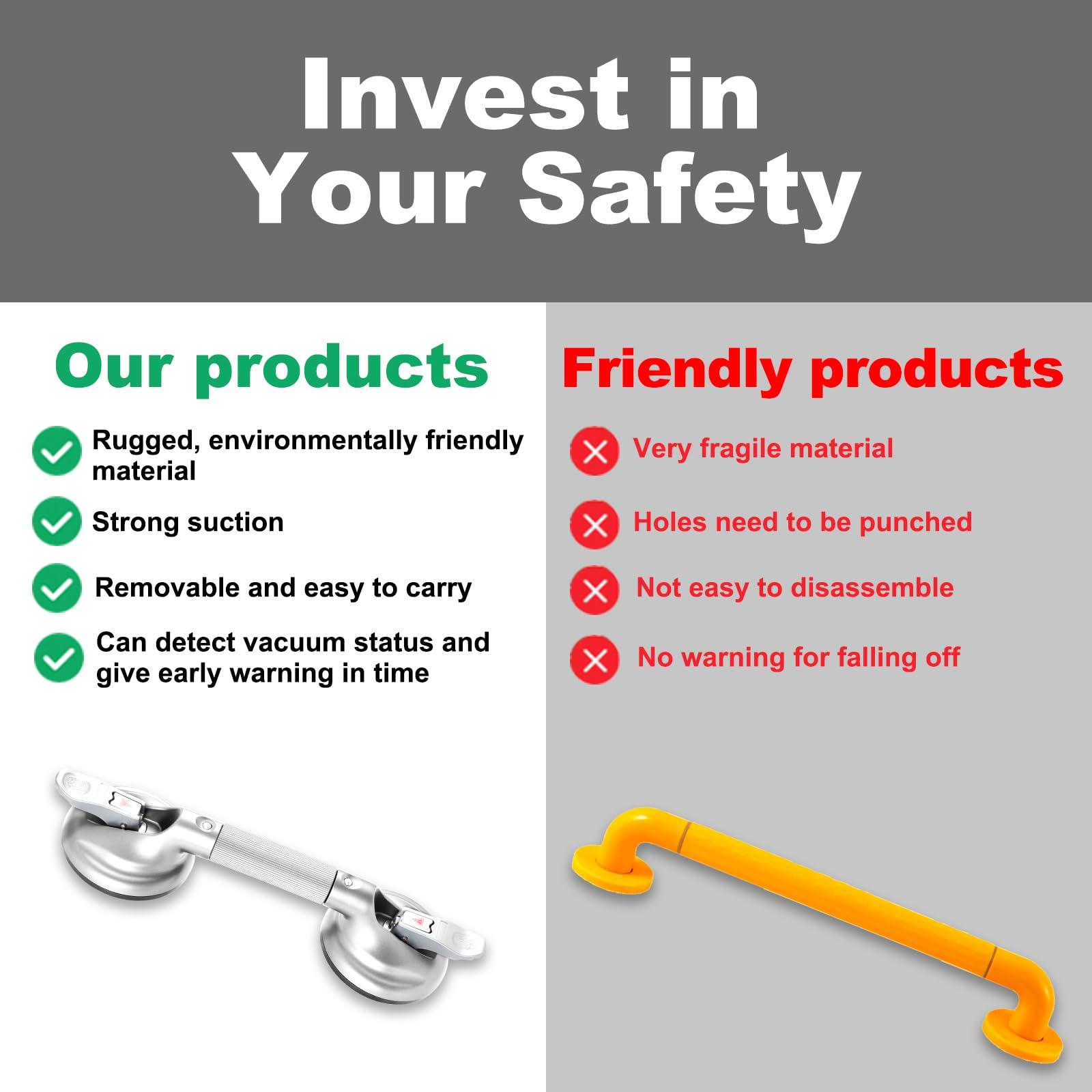 DAREN MEDICAL Daren Medical 15-Inch Shower Handle - Upgraded Grab Bar with Strong Suction Cups for Bathtub & Shower Safety, Ideal for Seniors, Elderly, Disabled -Silver