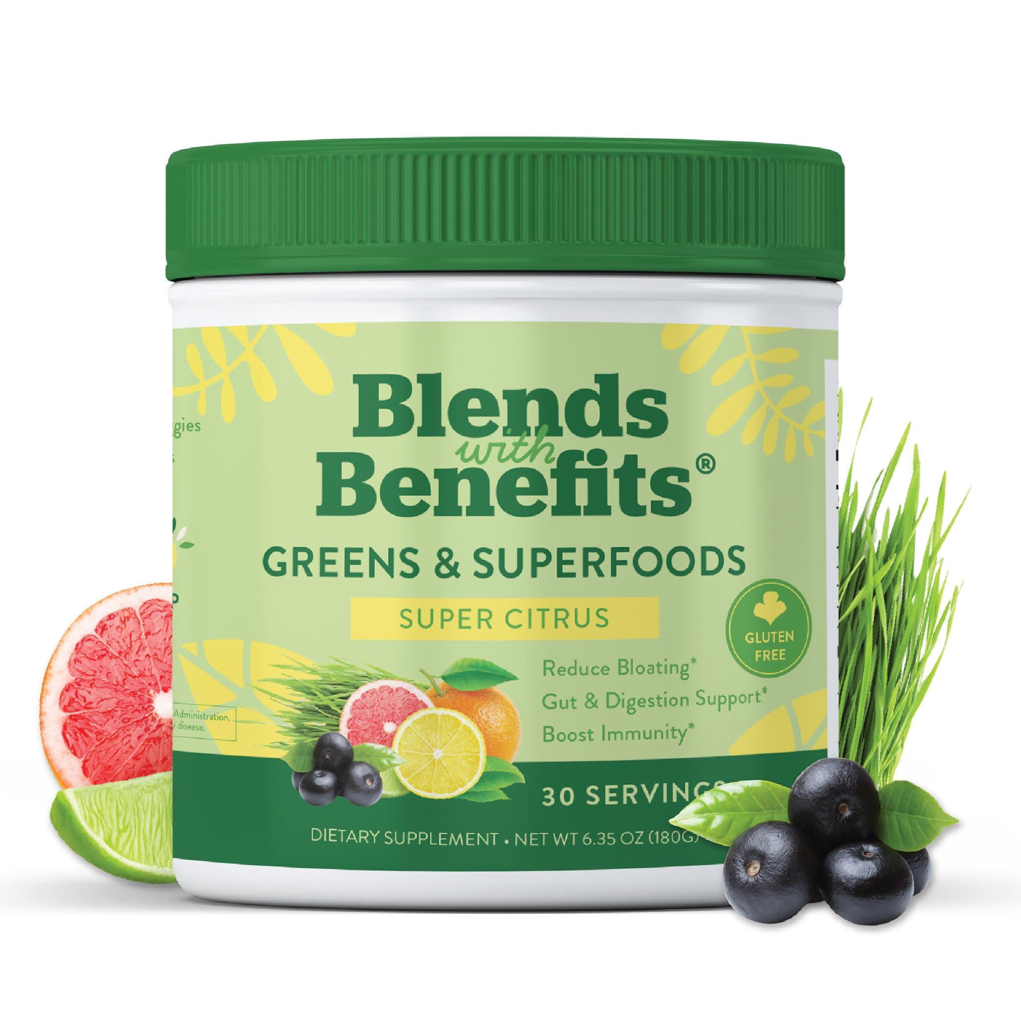 360 Nutrition 360 Nutrition Blends with Benefits Super Greens Powder w/Probiotics, Digestive Enzymes, Sugar & Gluten Free, Plant Based Superfood Drink Mix for Gut Health, Bloating, Immunity, Overall Health, 6.35 oz