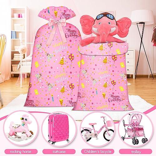 BWLOIES Jumbo Gift Bag Birthday Gift Bag for Girls Kids,Big Gift Bags for Huge Gift Bags Giant Gift Bags with Happy Birthday Cake Balloon Pink Design,Extra Large Gift Bag Oversized Gift Bags Bithday Gift Wrap Bag for Present Bag,Wrapping Bags for large Gifts