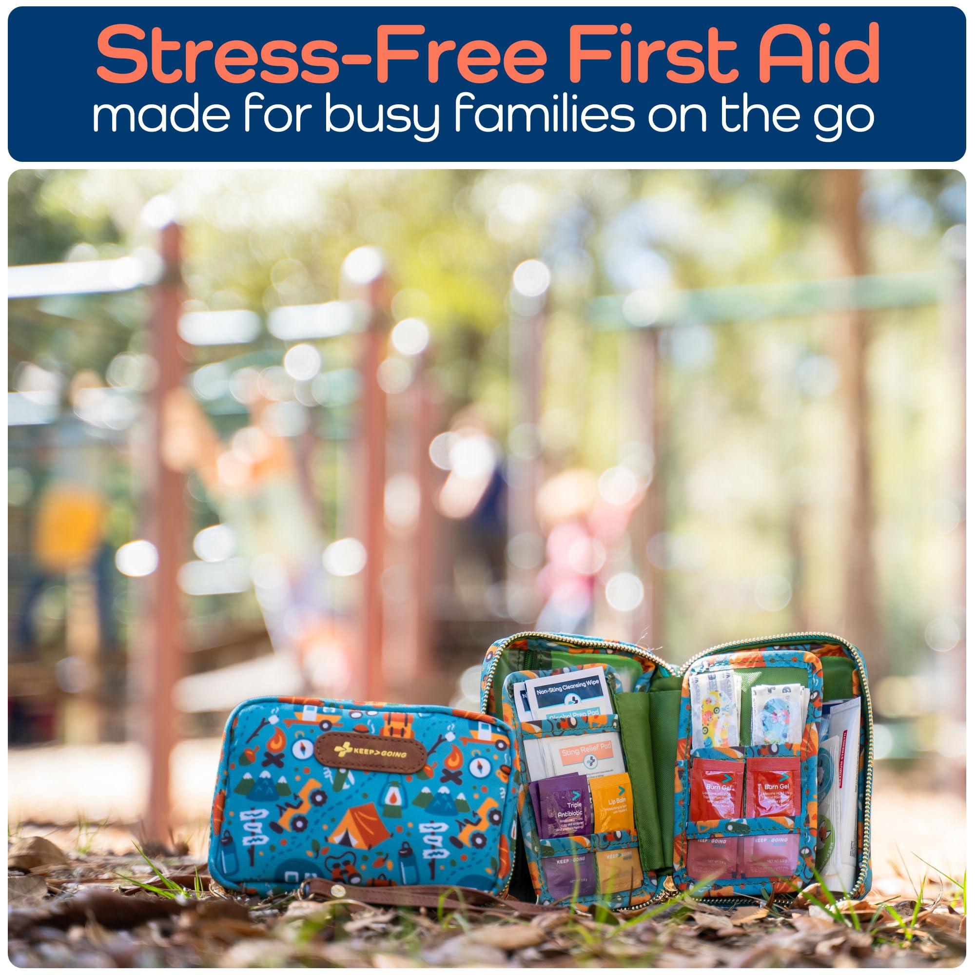 KEEP>GOING KeepGoing Travel First Aid Kit for Kids 130 Pc. Small First Aid Kit for Car, Home, Purse, Diaper Bag & Backpack with Latex-Free Bandages - Mini First Aid Kit Travel Size TSA-Approved
