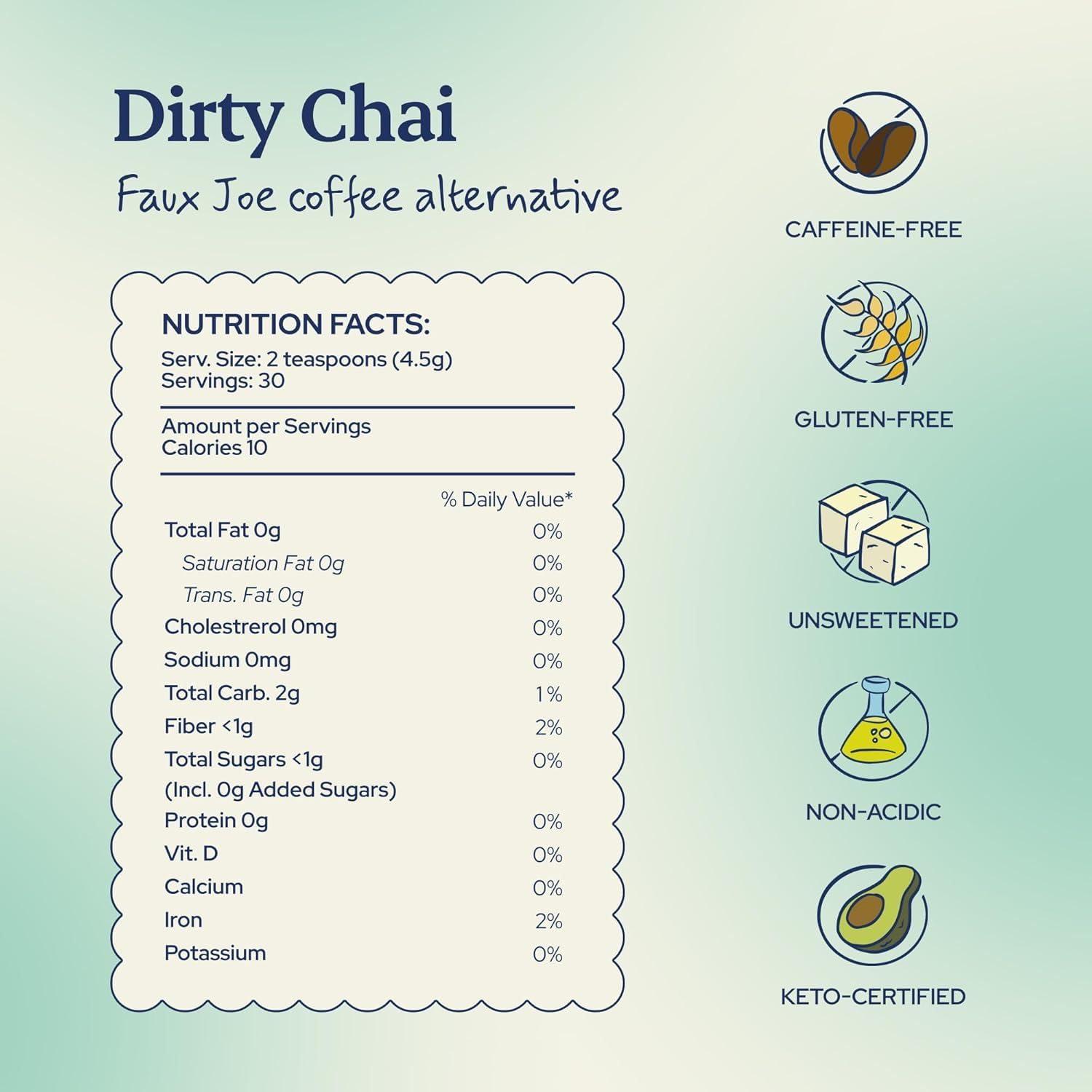 Sip Herbals Sip Herbal Coffee Alternative Herbal Tea - Boost Energy & Focus - Caffeine Free Organic Coffee Substitute Made with Carob, Dandelion, Chicory - Dirty Chai Roast (30 Servings) - Loose Leafs