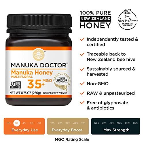 Manuka Doctor MANUKA DOCTOR - MGO 35+ Manuka Honey Multifloral, 100% Pure New Zealand Honey. Certified. Guaranteed. RAW. Non-GMO (8.75oz)