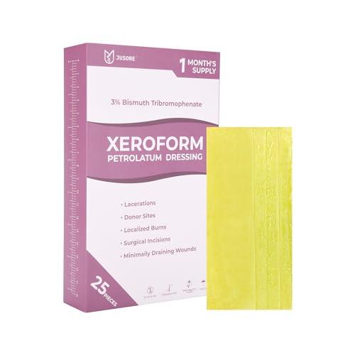 JUSORE JUSORE Xeroform Petrolatum Dressing Gauze 5"x9" - 25 Individual Pack, Non Stick Gauze Pads, Soft Mesh Xeroform Would Dressing for Wound Care, Surgical Incisions, Burns, Lacerations & Skin Grafts