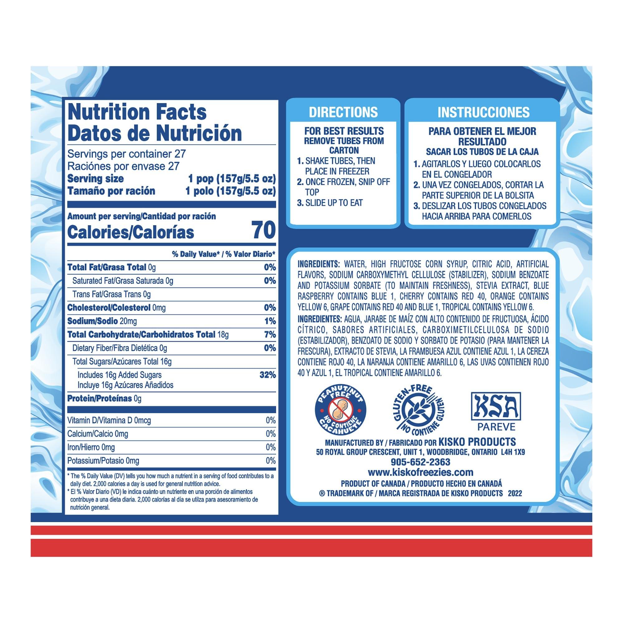 Kisko Kisko Freezies Ice Pops, Bulk Variety Giant Freezies, 27 Pieces