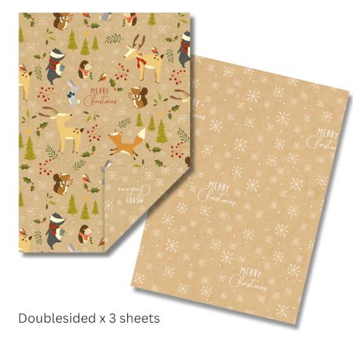 Glick Glick Luxury Christmas Folded Wrap (3 Sheets) Christmas in the Woods (Double Sided) Christmas Wrapping Paper