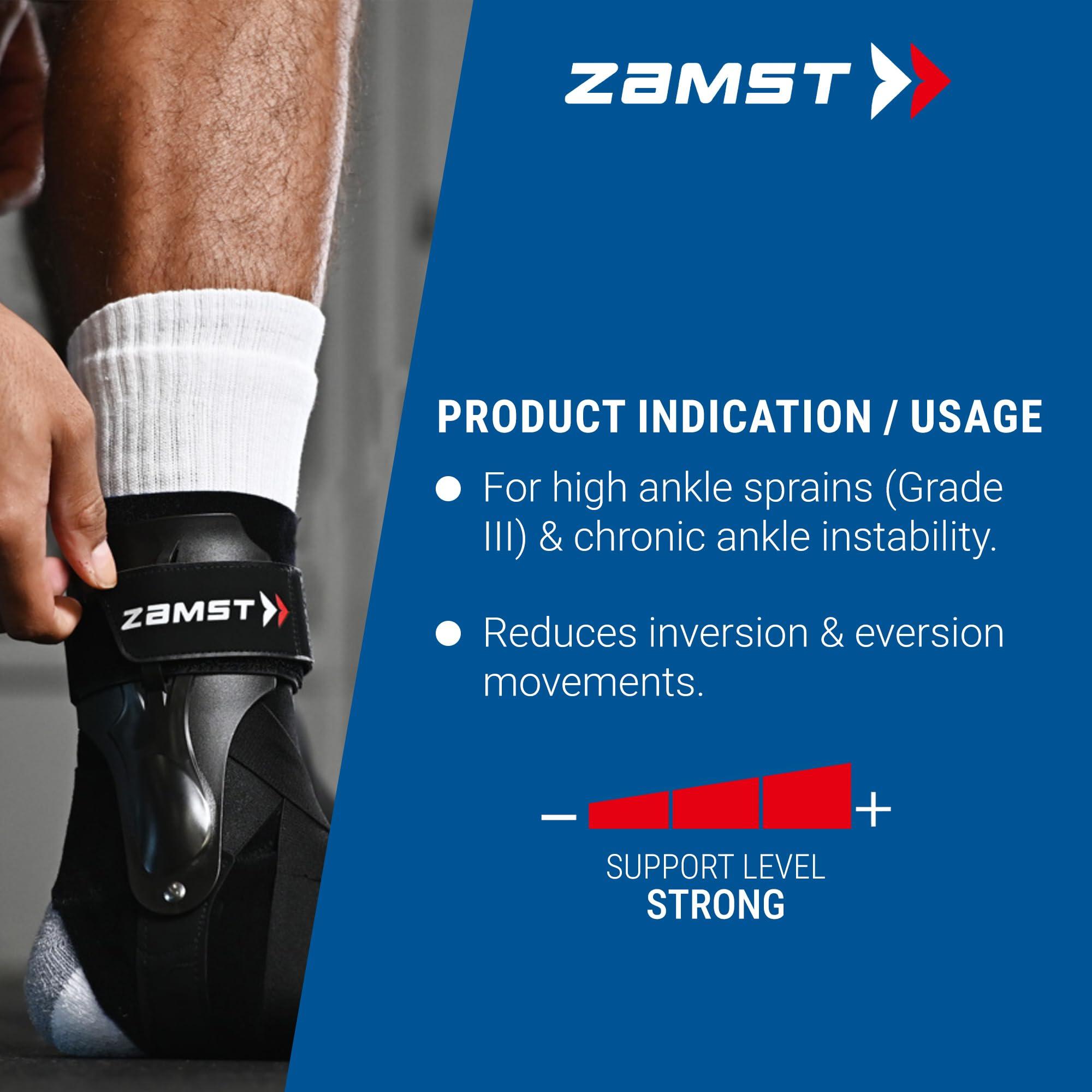 Zamst Zamst A2-DX Sports Ankle Brace with Protective Guards For High Ankle Sprains and Chronic Ankle Instability-for Basketball, Volleyball, Lacrosse, Football-Black, Left Large