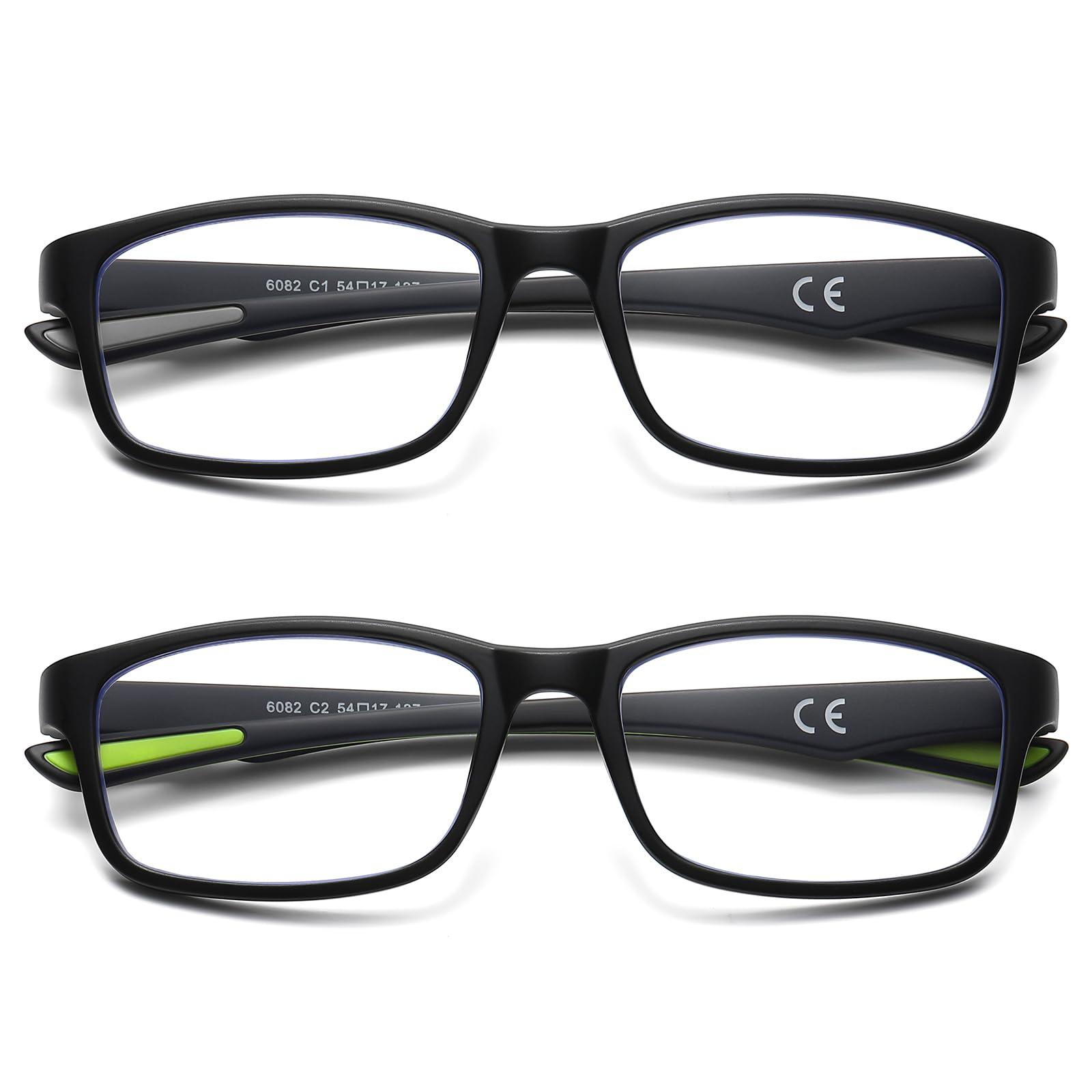 LKEYE LKEYE Sport Reading Glasses Men Photochromic Lens Blue Light Blocking Computer Reader Wide Style Spring Hinge Eyeglasses 2Pack Black Green LK6082 0x