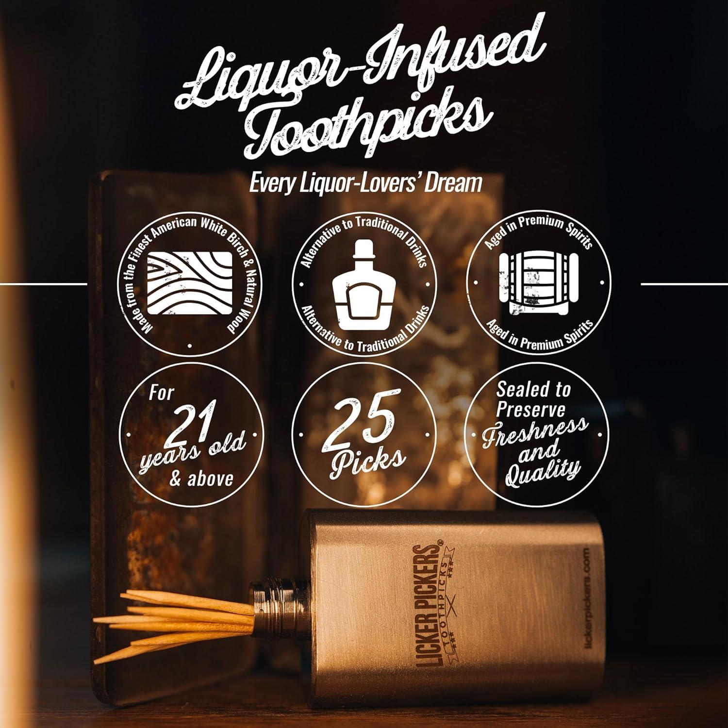 Licker Pickers Toothpicks All White Birchwood Toothpicks Made Using Premium Spirits. 25 Pickers - Red Hots & Whiskey