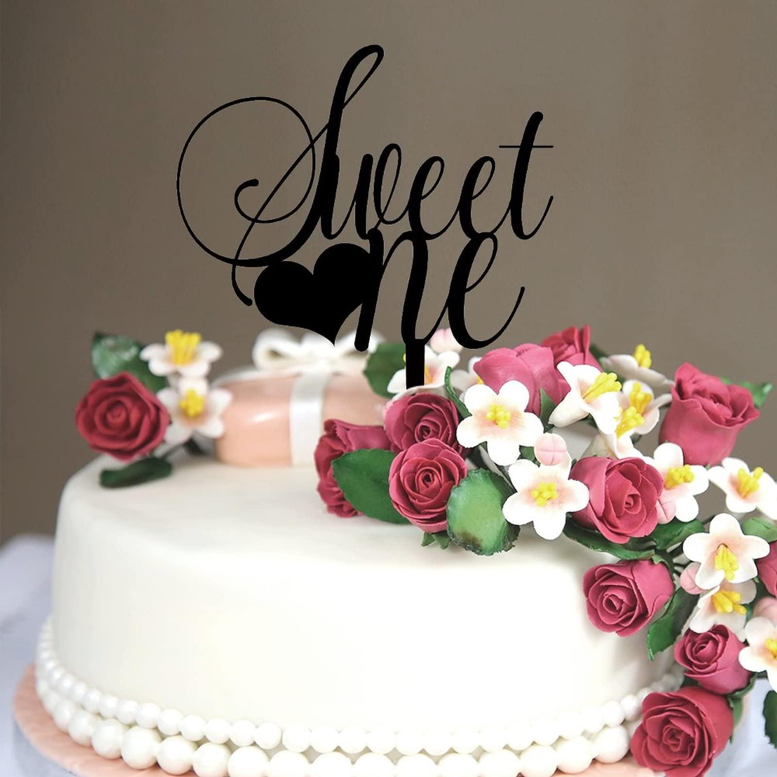 CustonCares Sweet One Cake Topper 1st Valentine's Day Bachelorette Happy Birthday Cake Topper Love Is Love LGBT Marriage Union Acrylic Black Engagement Valentines Day Cake Décor Decorative Gifts for Children Boys