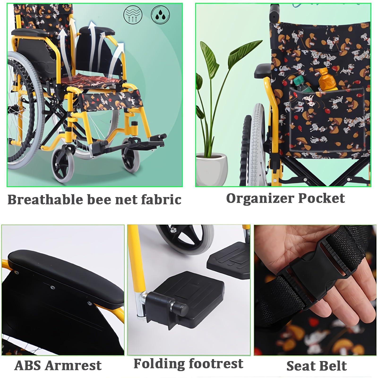 CUIOT Pediatric Wheelchair for Kids & Children, Lightweight Folding Manual Wheelchairs W/Safety Belt, Flip-Back Desk-Length Arms & Removable Swing-Away Leg Rests, 20.5 Inch Seat Width Bariatric Wheel Chair