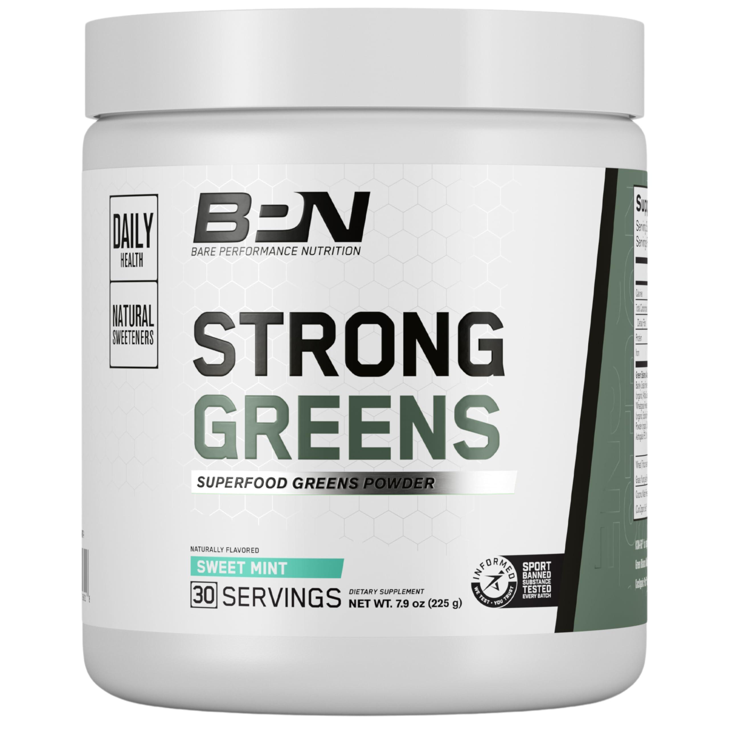 BARE PERFORMANCE NUTRITION BARE PERFORMANCE NUTRITION, BPN Strong Greens Superfood Powder, Improved Digestion, Increased Energy, Immune System Support, Sweet Mint, 30 Servings