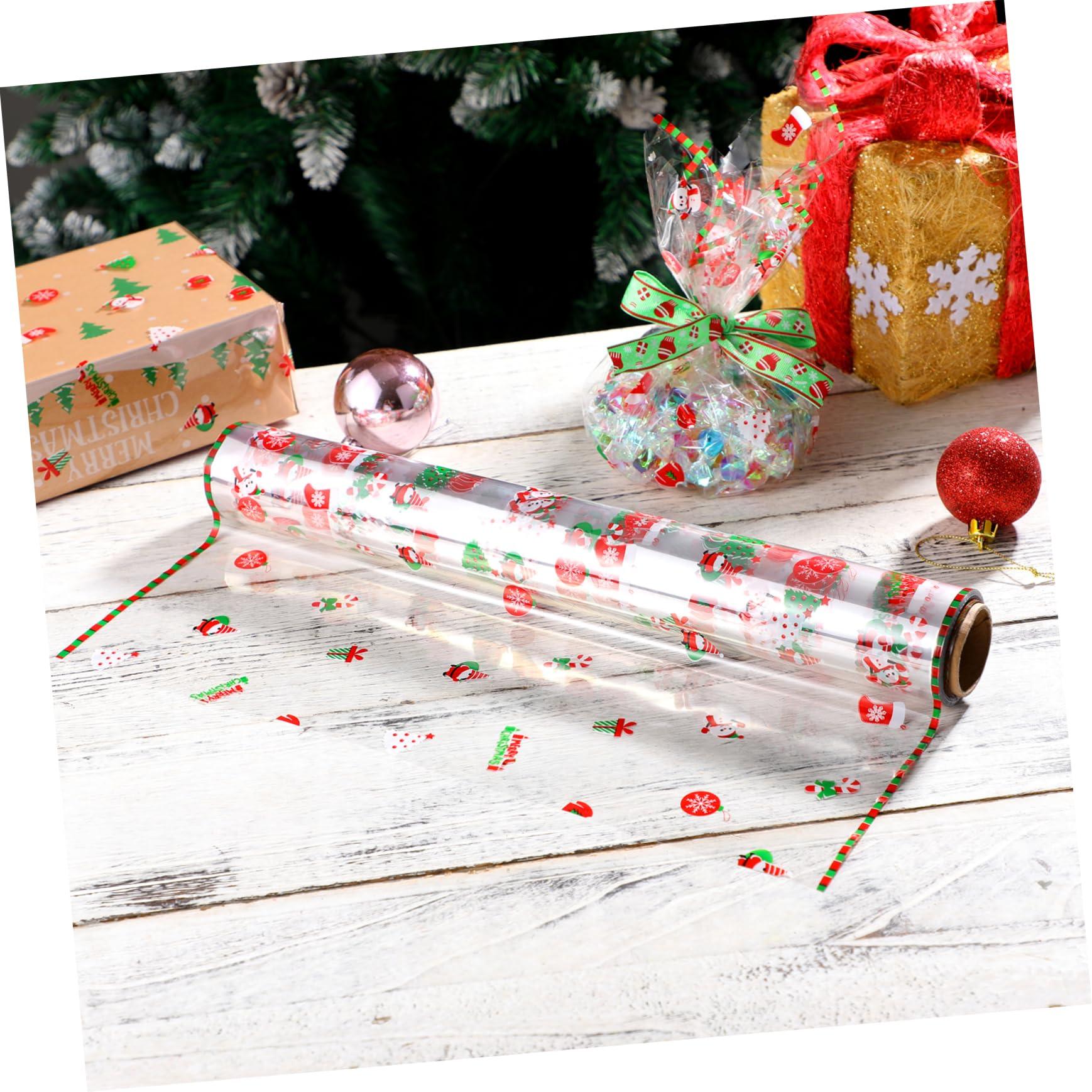 PRETYZOOM PRETYZOOM 100FT Christmas Cellophane Wrap Roll 2.5 Mil Cellophane Wrapping Paper to Christmas Flower Baskets Arts Crafts Christmas Party Flower Gift Baskets Food Arts Crafts