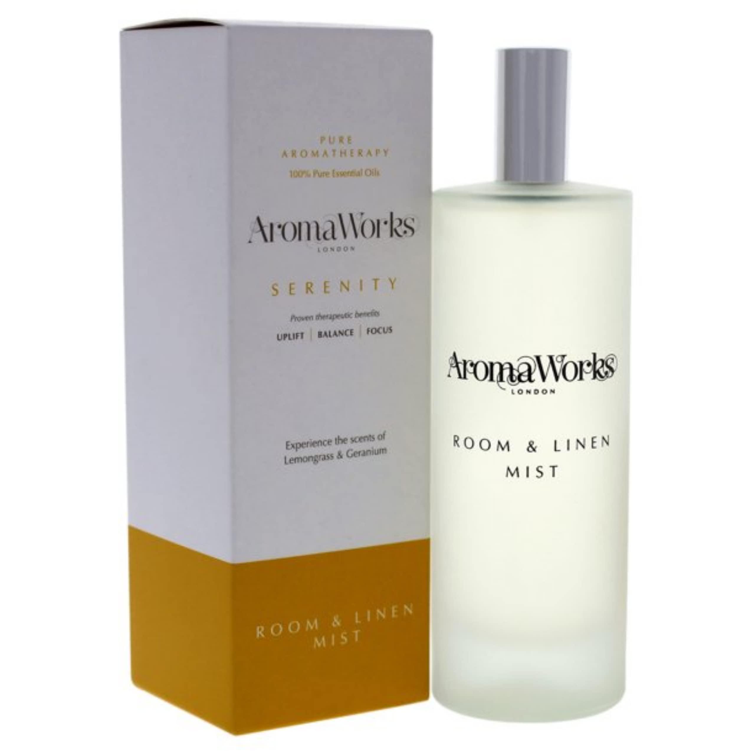AromaWorks London Aromaworks Serenity Room And Linen Mist - Lemongrass, Neroli And Sweet Geranium Aromas - Uplift, Balance And Focus - Natural, Vegan, Cruelty Free - Be Restored And Calmed - 3.4 Oz Room Spray