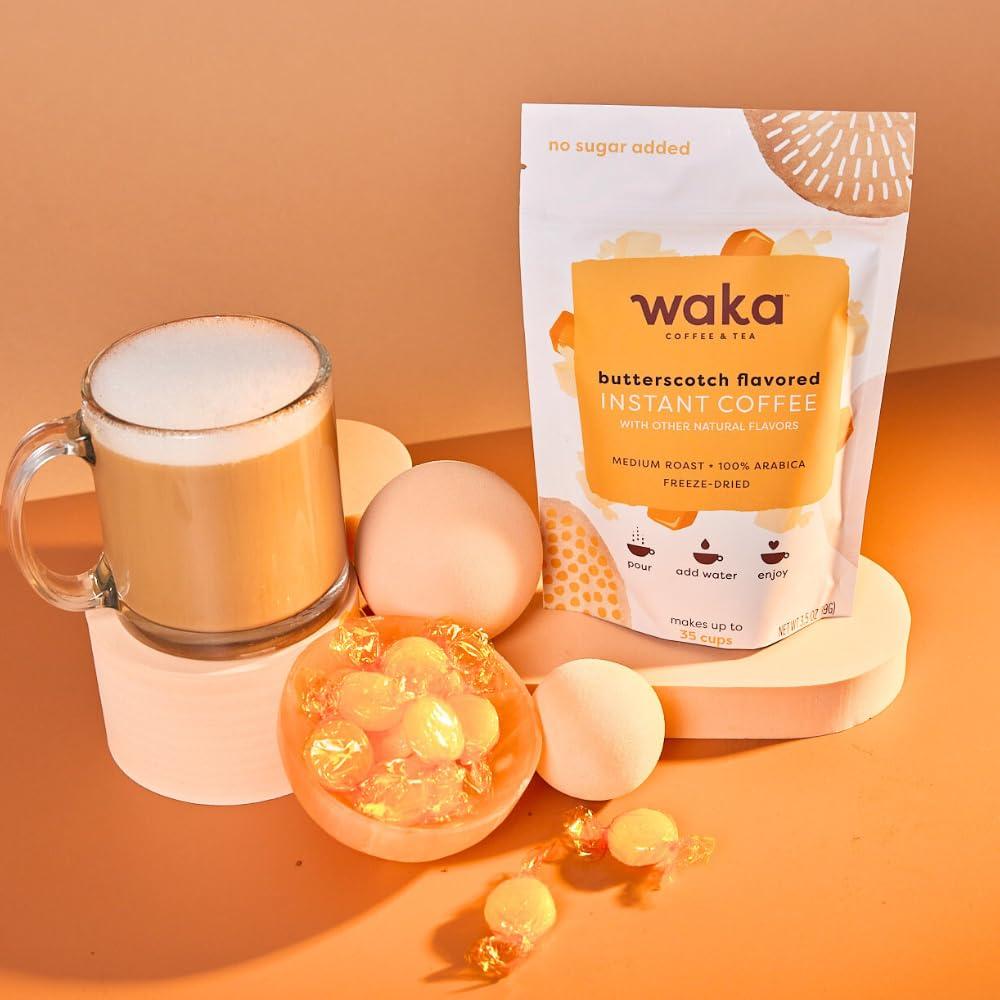Waka Coffee Waka, Premium Black Tea Powder, Premium Instant Chai Tea, Premium Butterscotch Instant Coffee, Bulk Bags Bundle