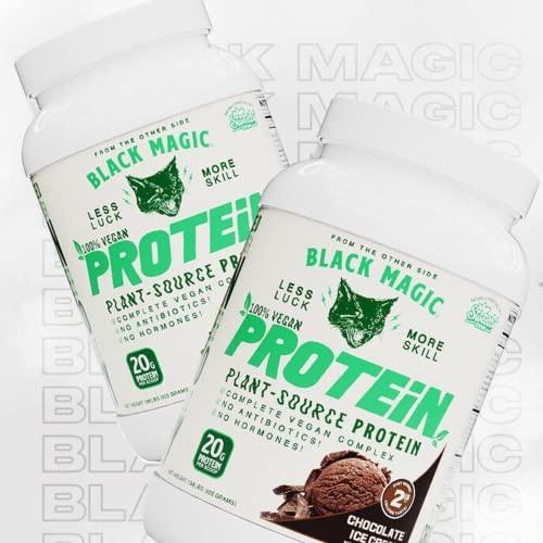 Magician Black Magic Plant-Source 100% Vegan Protein - Keto, Low Sugar, Dairy Free Protein - Pre/Post Workout - Vanilla Ice Cream - 20g Protein - 2 LB