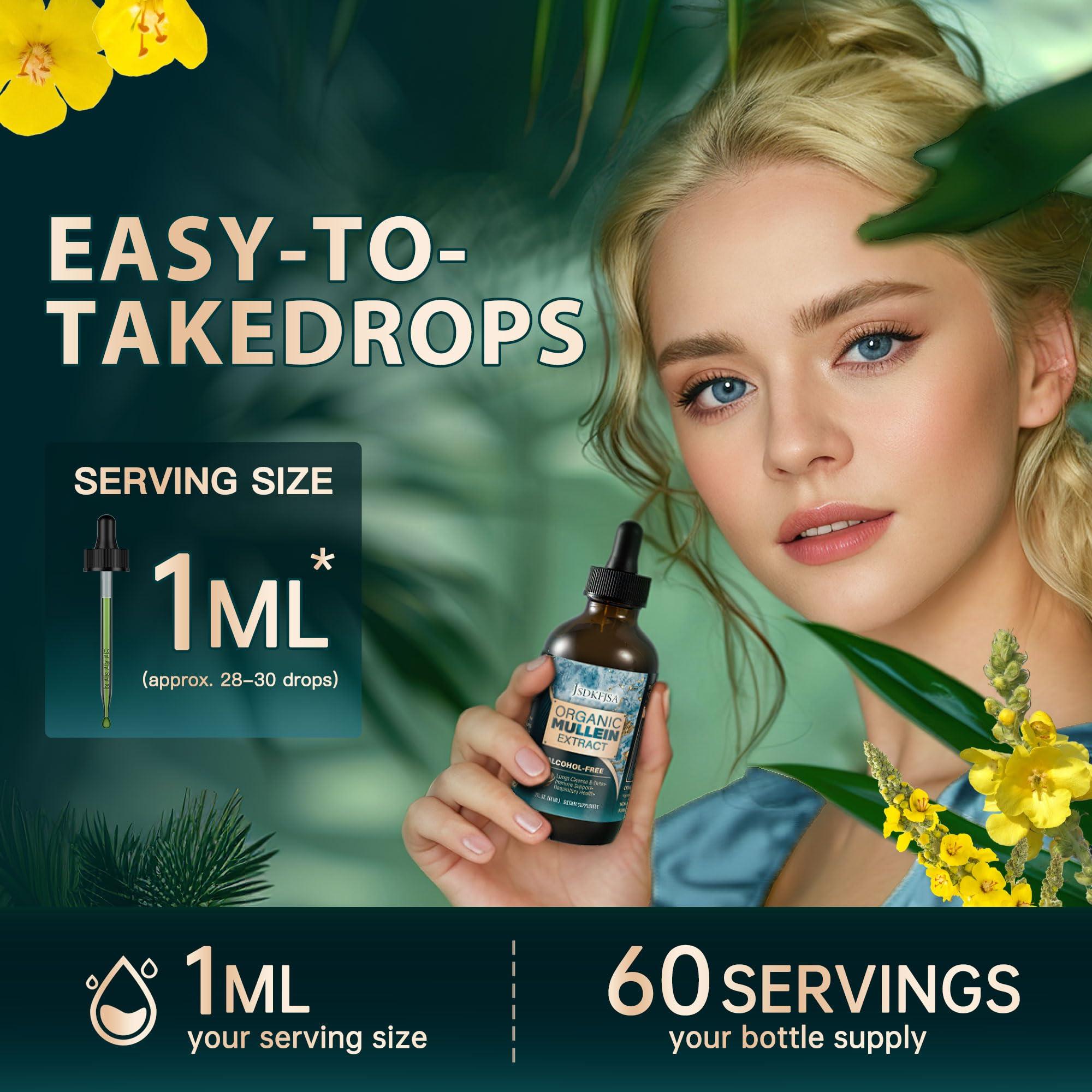 JSDKFJSA JSDKFJSA Mullein Drops for Lungs,Support Lung Cleanse/Detox & Respiratory Function for Healthy Breathing - Mullein Leaf Extract for Lungs-2 fl.oz