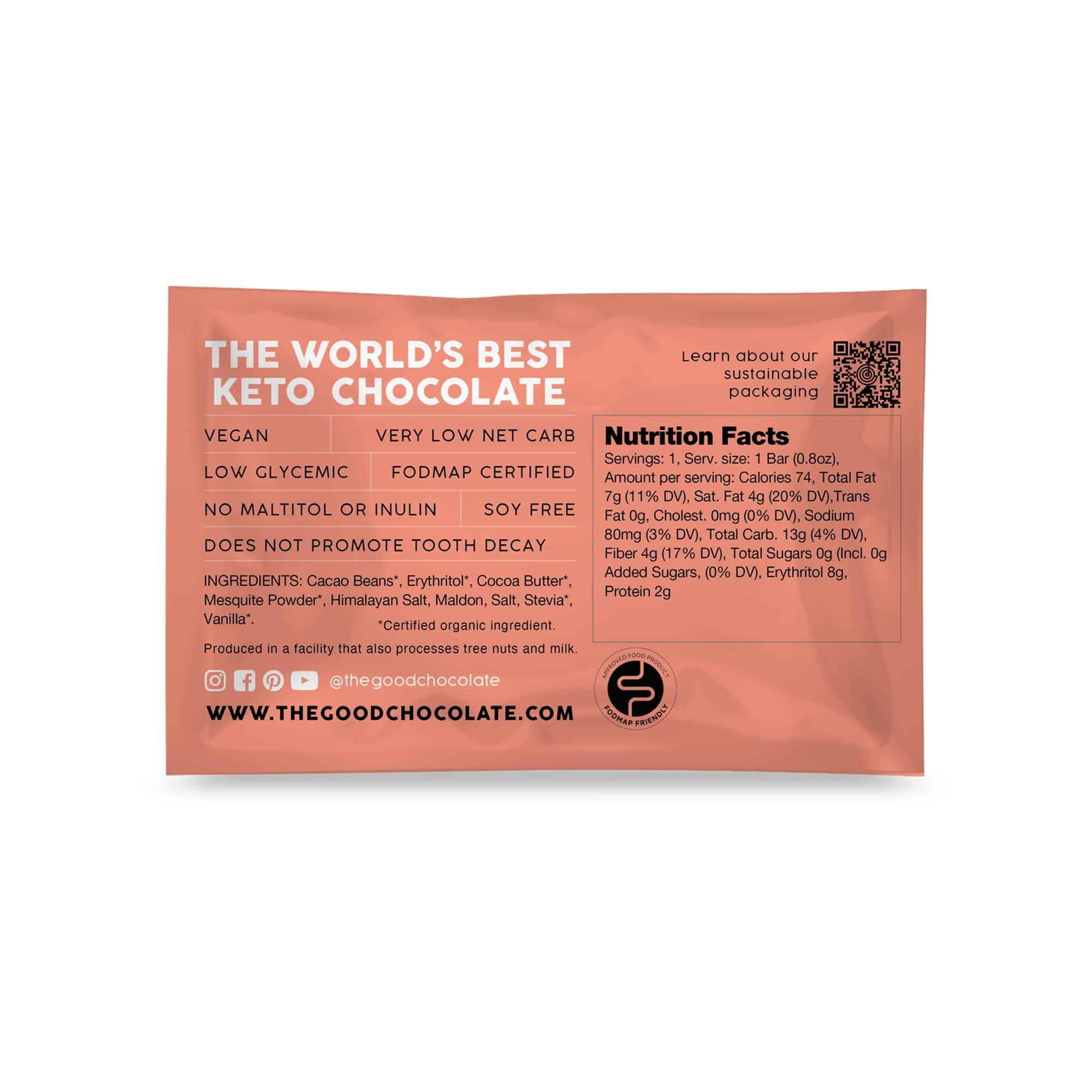THE GOOD CHOCOLATE THE GOOD CHOCOLATE - Mini Himalayan Salt Chocolate Bars with Zero Sugar & Lower Net Carb - Keto Chocolate Bar Offers Lower Calorie Chocolate Candy - All Natural Non-GMO (Pack of 10)