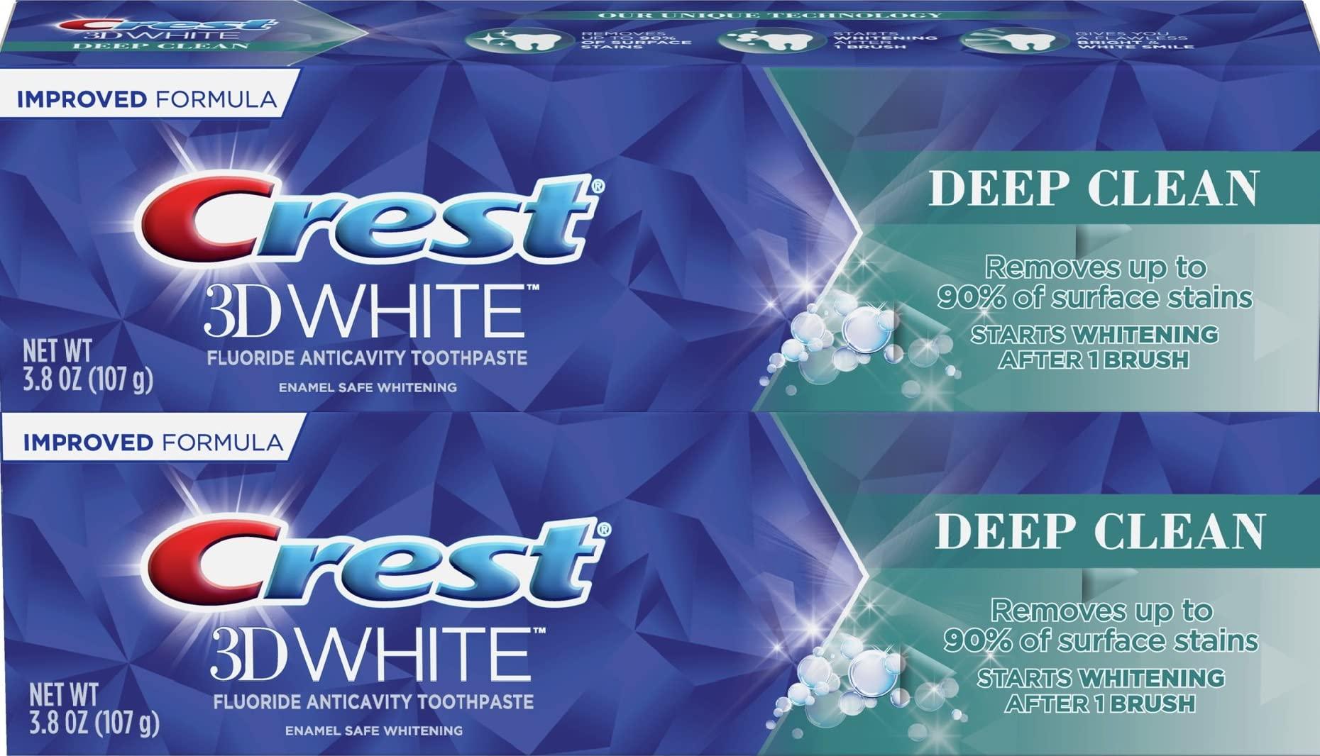 Crest Crest 3D White Toothpaste, Deep Clean, Enamel Safe Whitening 3.8 oz (107g) - Pack of 2