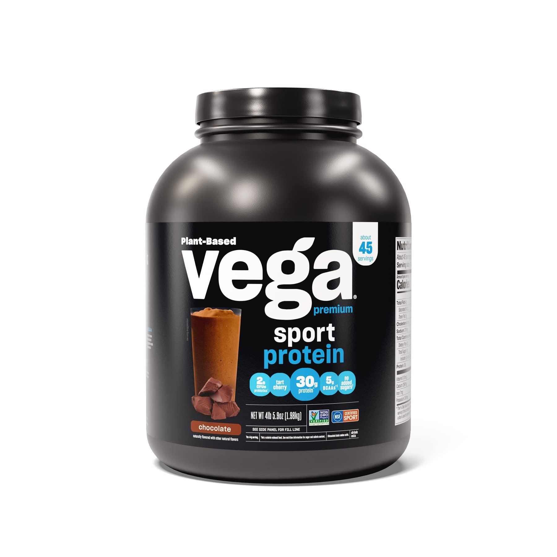 Vega Vega Organic All-in-One Vegan Protein Powder, Chocolate - Superfood Ingredients, Vitamins & Sport Premium Vegan Protein Powder Chocolate(45 Servings) 30g Plant Based Protein,5g BCAAs