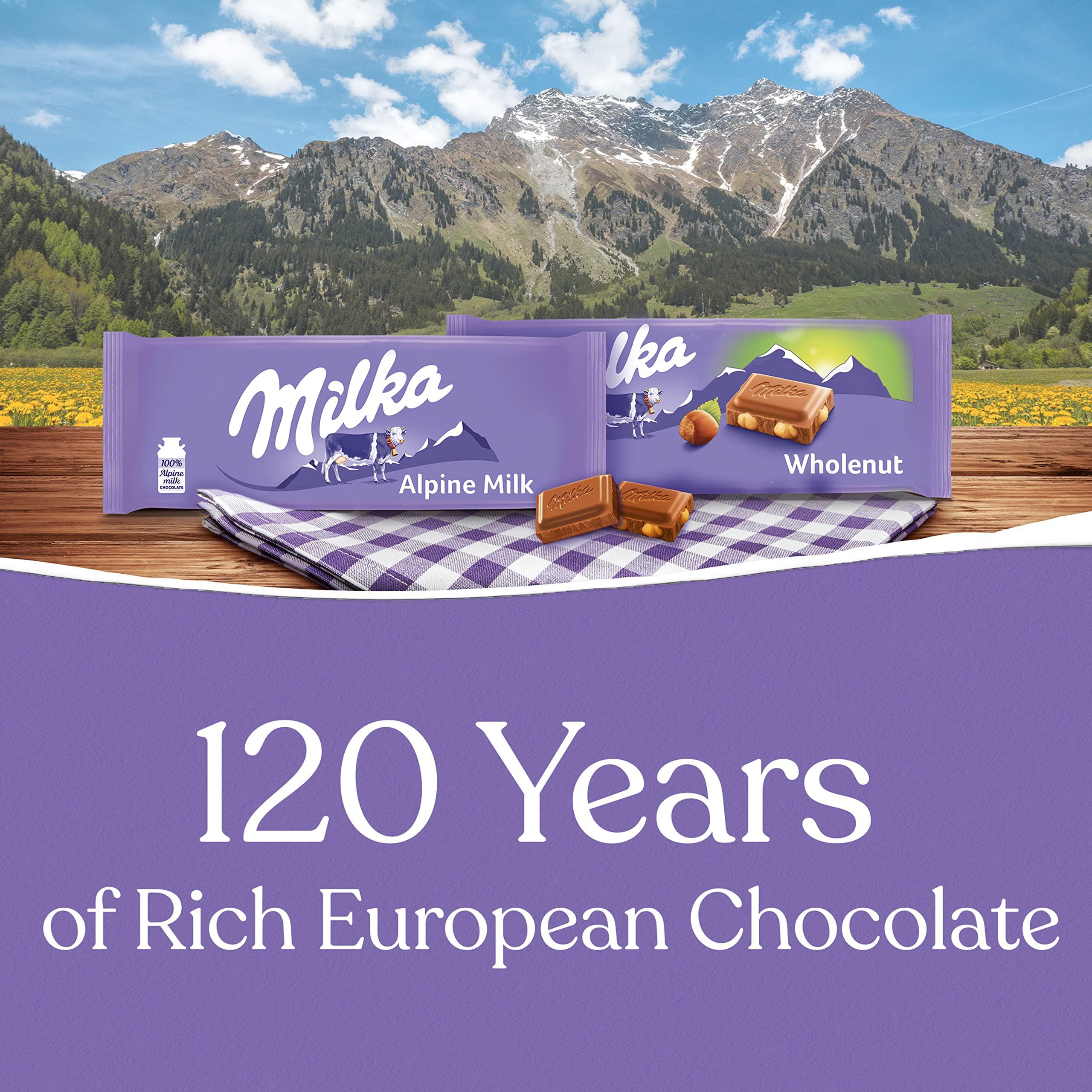 Milka Milka European Chocolate Bars Variety Pack, Alpine Milk Chocolate & Wholenut Hazelnut Chocolate, 10 - 3.52 oz Bars