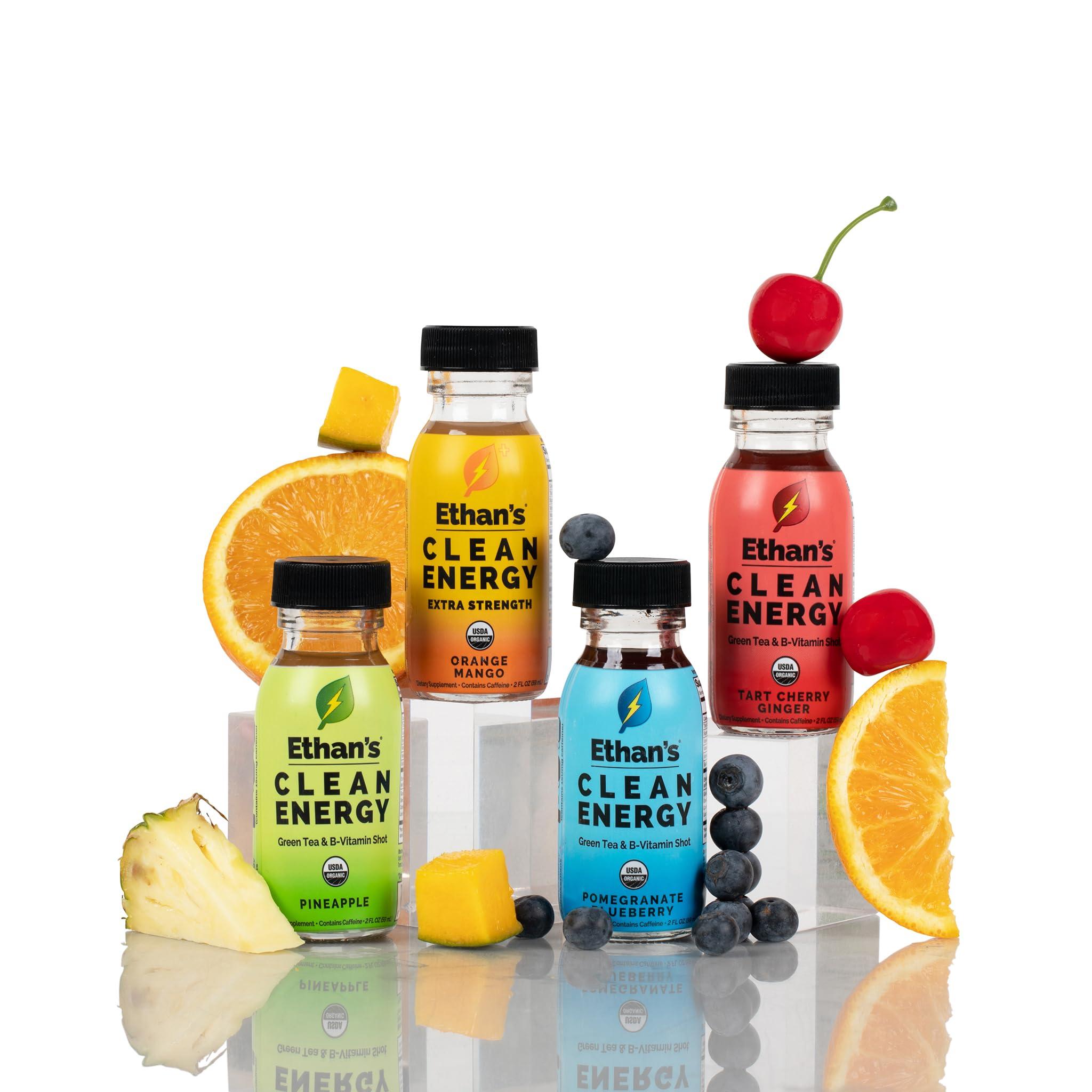 Ethan\'s Ethan\'s Organic Clean Energy Shots Orange Mango, Sugar Free Natural Pre-Workout Focus Boost, Gluten Free, Vegan, B6 & B12 Vitamin C with Green Tea Extract and Guayusa (12 Pack of 2oz Shots)