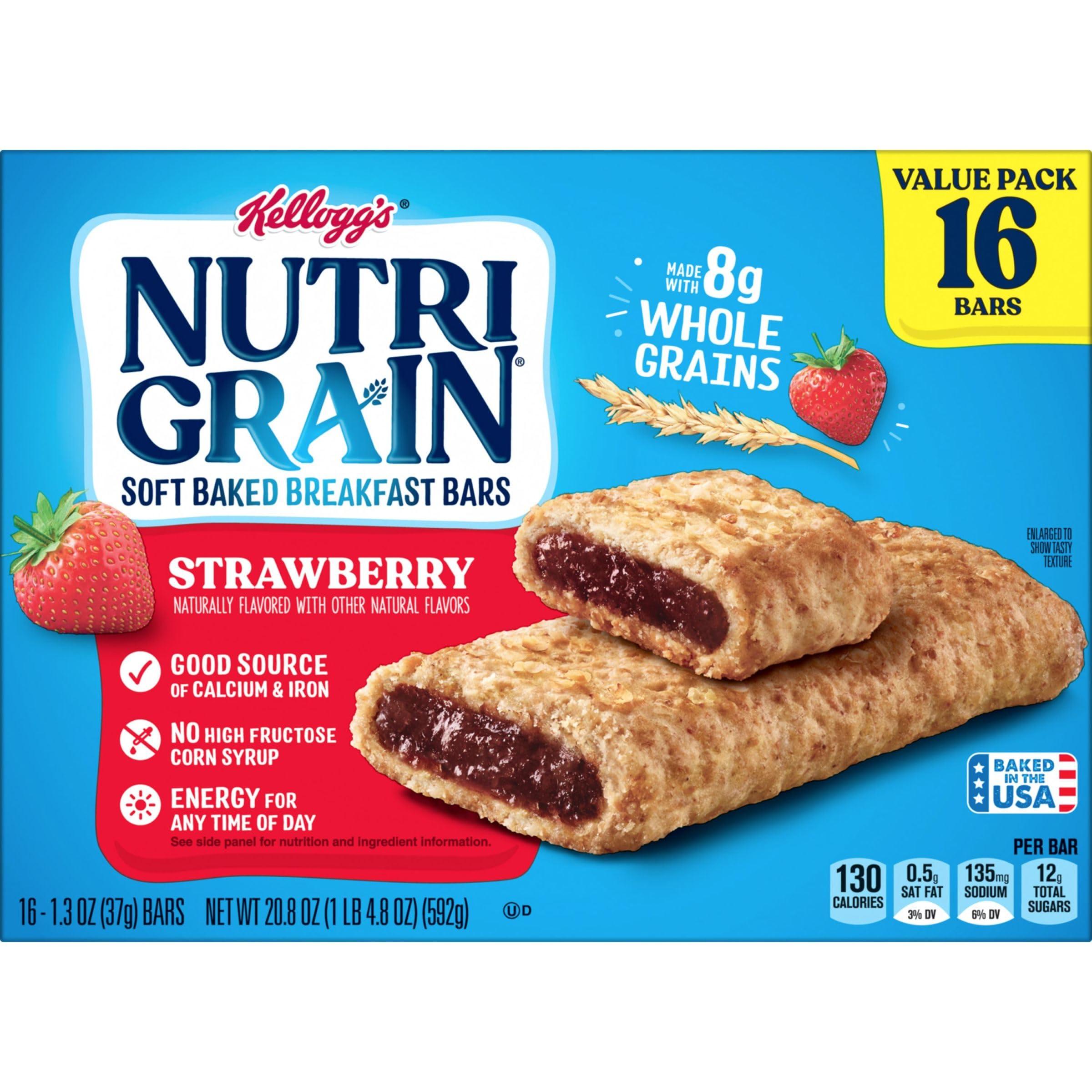 Nutri Grain Nutri-Grain Soft Baked Breakfast Bars, Kids Snacks, Value Pack, Strawberry, 20.8oz Box (16 Count)
