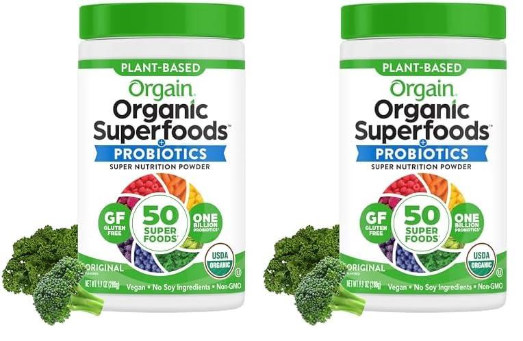 Orgain Orgain Organic Greens Powder + 50 Superfoods, Original - 1 Billion Probiotics for Gut Health, Antioxidants, Vegan, Plant Based, Gluten Free, Non GMO, Dairy Free Juice & Smoothie Mix - 0.62lb