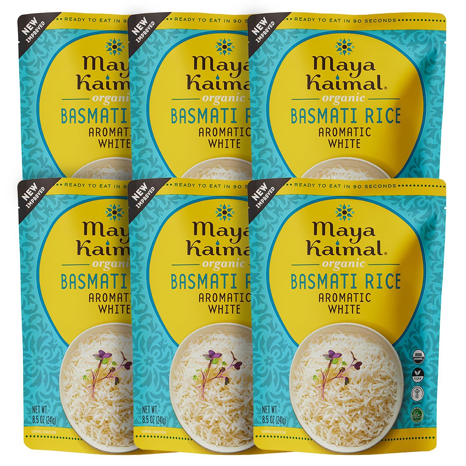 Maya Kaimal Maya Kaimal Organic Basmati Rice Aromatic White, Ready to Eat, Fully Cooked, Vegan, Certified Organic, Non GMO, Gluten Free, 8.5 Ounce (Pack of 6)