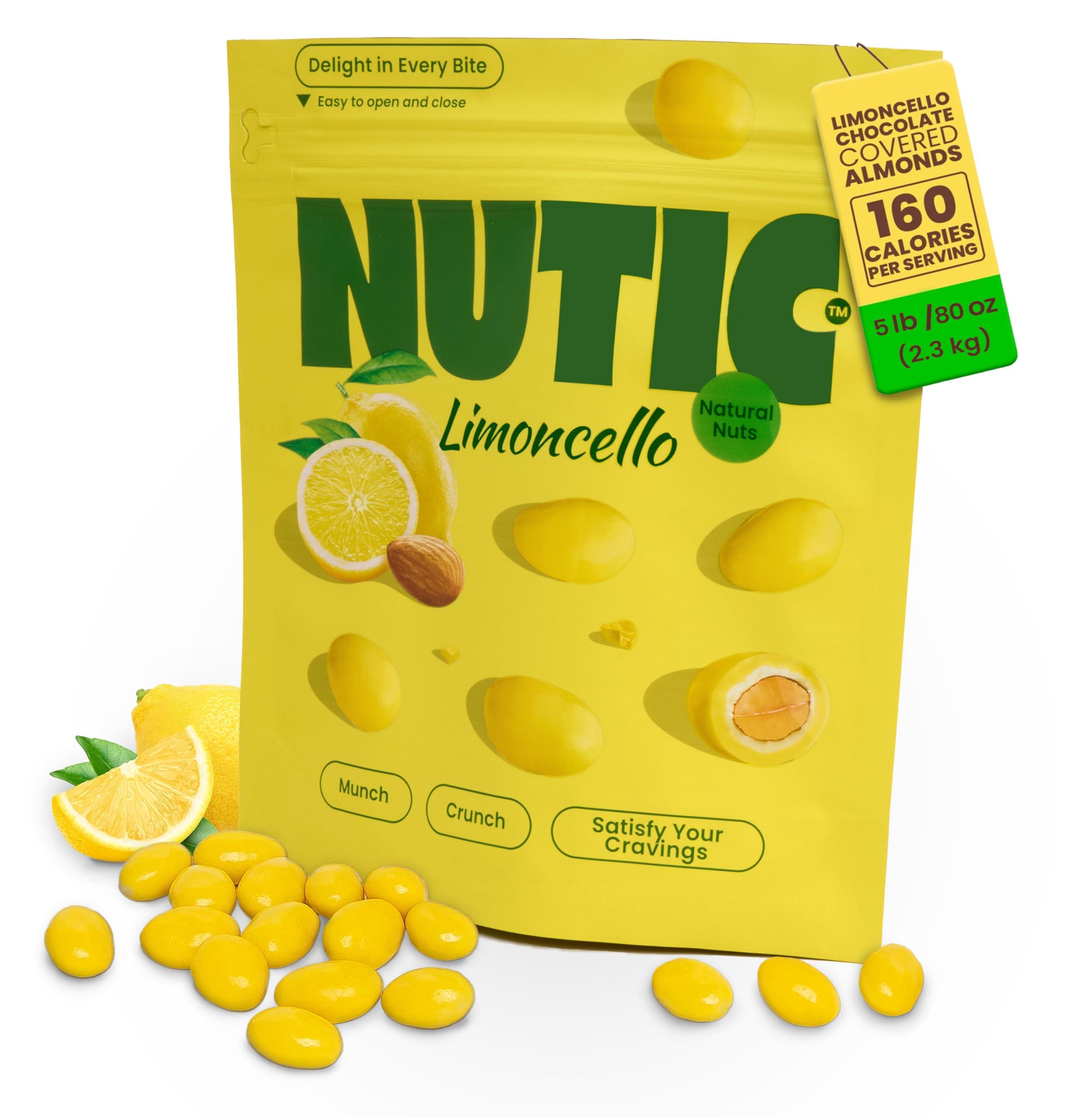 Nutic Nutic Lemoncello Chocolate Covered Almonds - 5 Lb. Roasted Almond in White Chocolate & Lemon Creme Candy. Citrus Bliss Flavors for Perfect Snacks & Gifts, Made in USA - (Pack of 1)