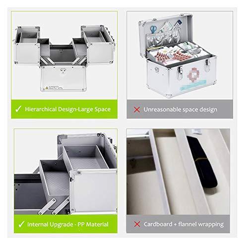 Nurth Medicine Box Nurth First Aid Kit Lockable First Aid Box Security Lock Medicine Storage Box with Portable Handle,Medication Lock Box 3 Tier Design/Precription Storage Box Large Space 14 × 9.8 × 11inch (Silver)