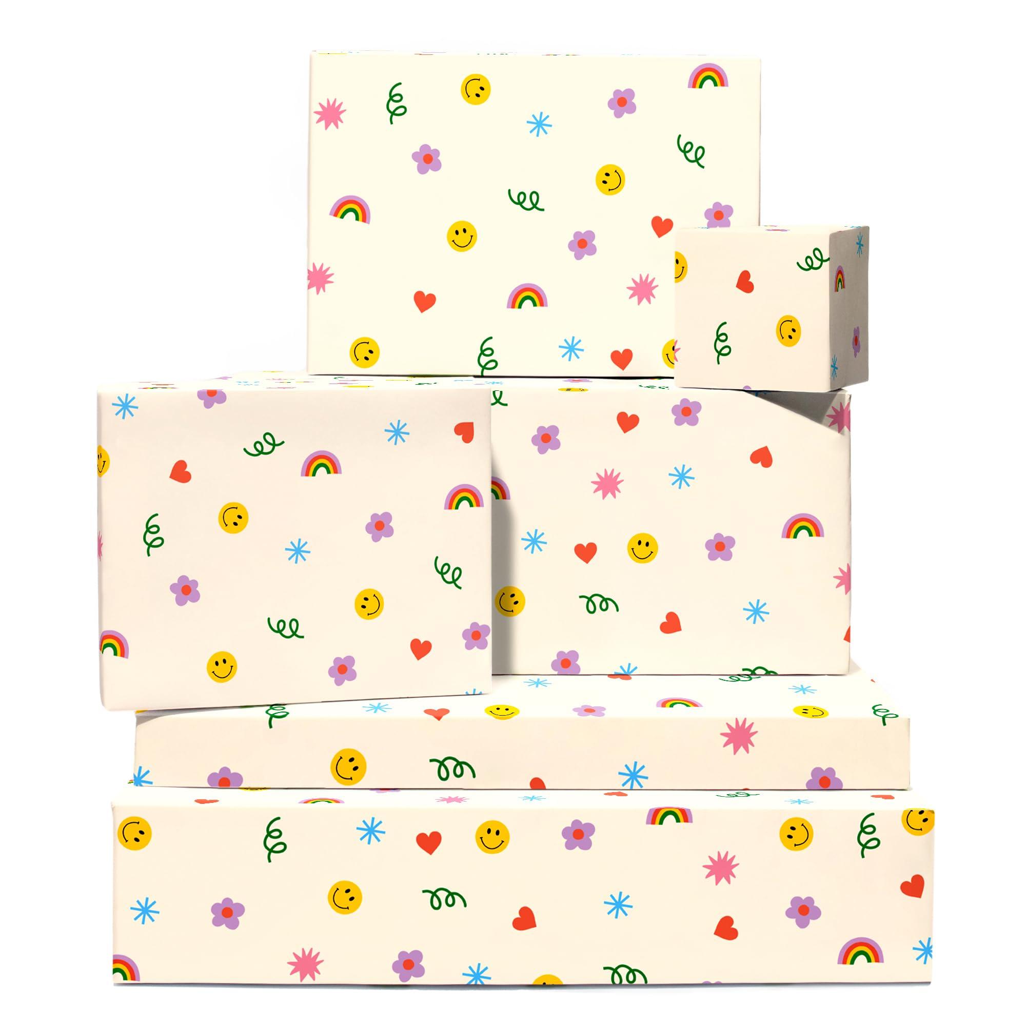 CENTRAL 23 CENTRAL 23 - Cute Wrapping Paper - 6 Sheets of Birthday Gift Wrap - Rainbows Smileys Hearts - For Children - Girls Boys - Recyclable