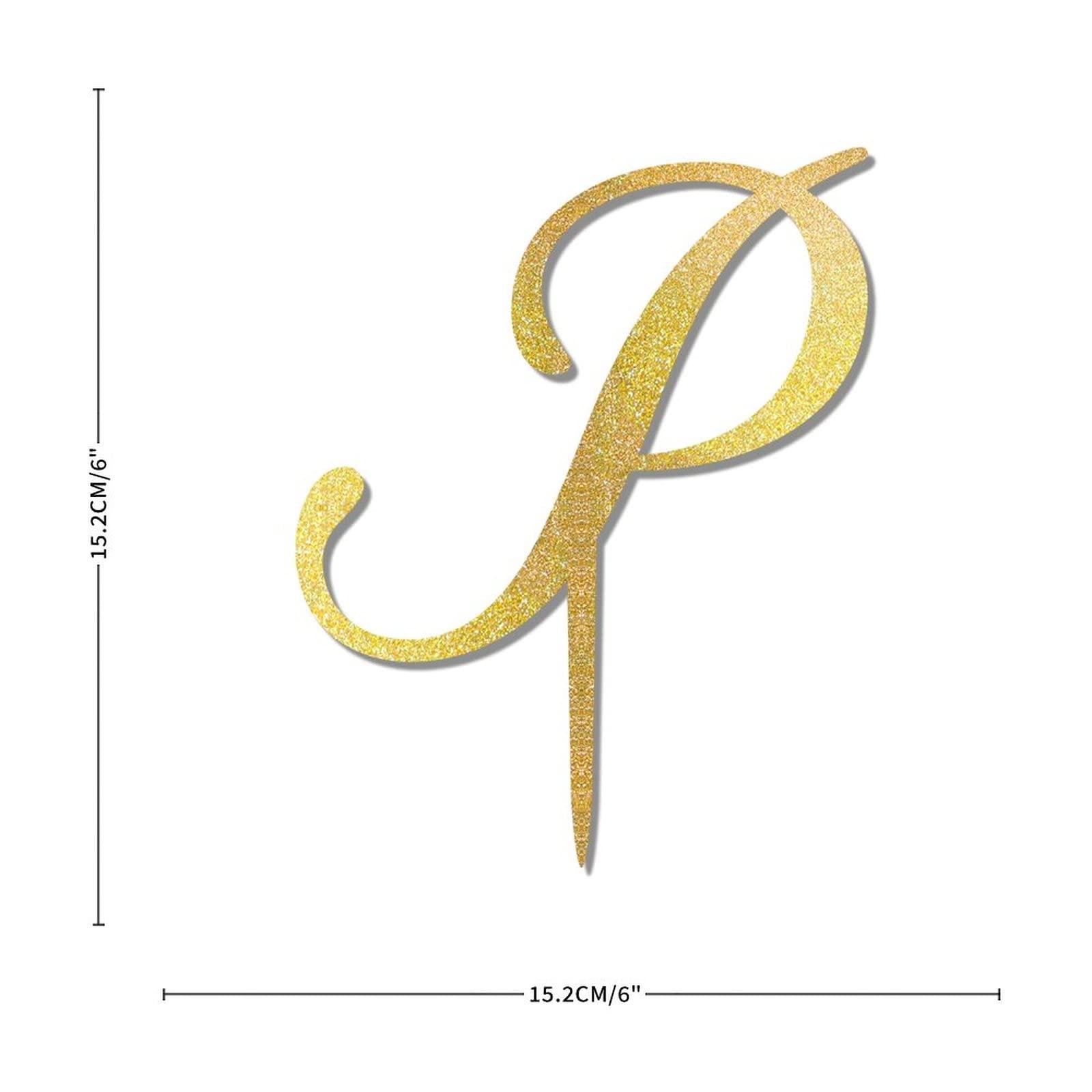 CustonCares Letter P Wedding Cake Topper Monogram Initial Name Glitter Gold For Wedding Engagement Cake Decorations Elegant Laurel Wreath Customize Your Own Cake Topper Bachelorette Gifts