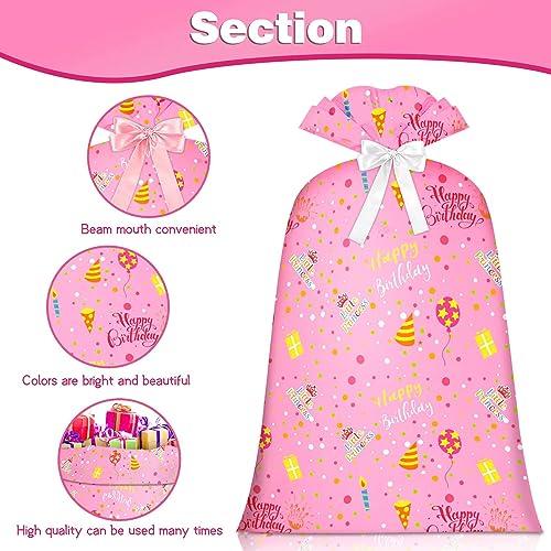 BWLOIES Jumbo Gift Bag Birthday Gift Bag for Girls Kids,Big Gift Bags for Huge Gift Bags Giant Gift Bags with Happy Birthday Cake Balloon Pink Design,Extra Large Gift Bag Oversized Gift Bags Bithday Gift Wrap Bag for Present Bag,Wrapping Bags for large Gifts