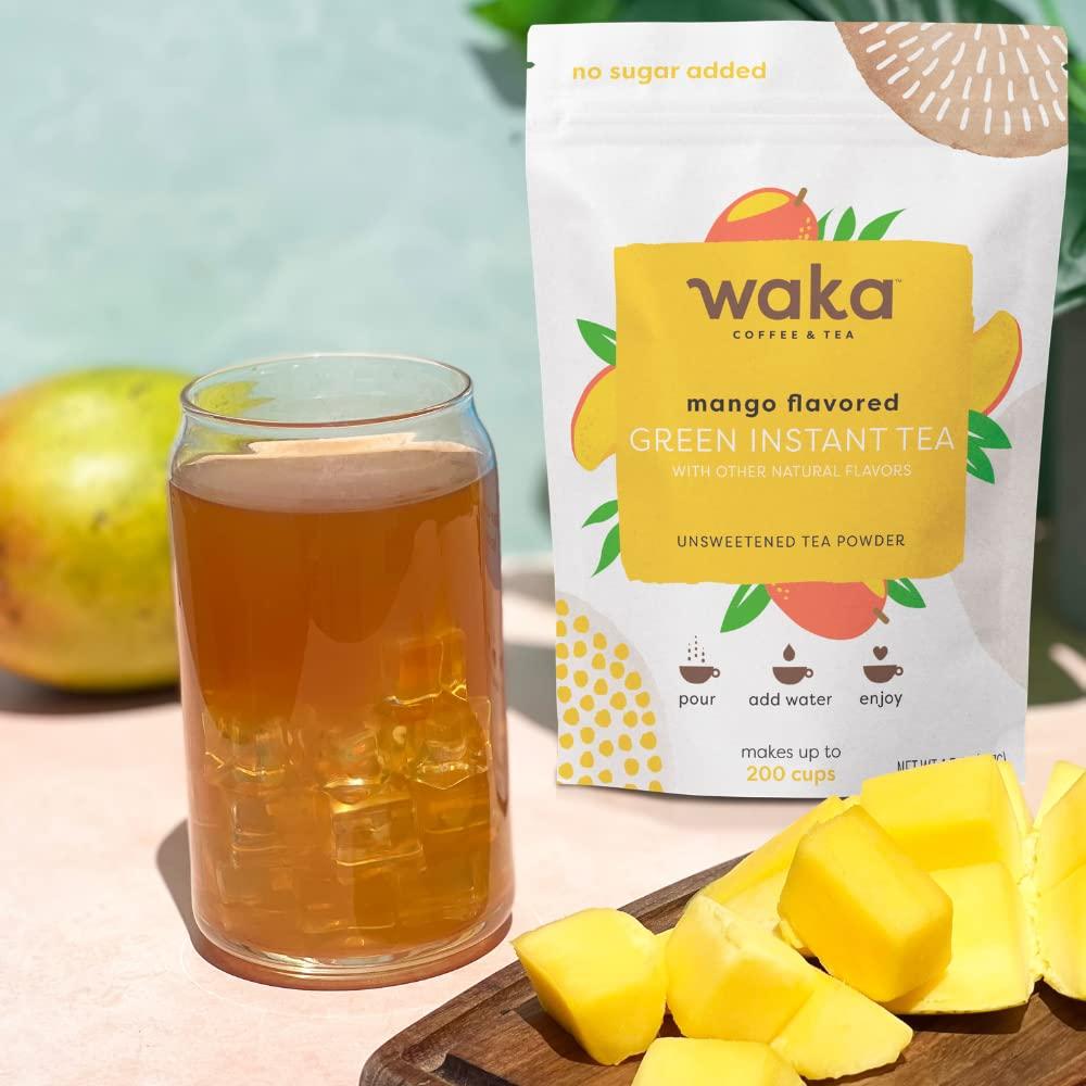 Waka Coffee Waka Instant Tea Mix, 2 Bag Bundle - 100% Tea Leaves, No Additives, Unsweetened Tea Powders - Classic & Mango Flavored Green (4.5oz Each)