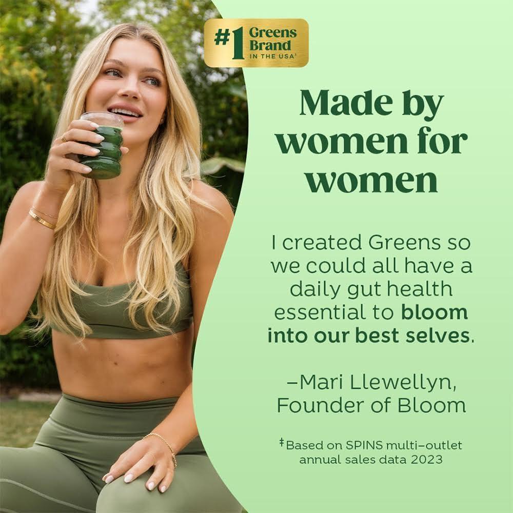 Bloom Nutrition Bloom Nutrition Superfood Greens Powder Stick Packs, Digestive Enzymes with Probiotics and Prebiotics, Gut Health, Bloating Relief for Women, Chlorella, Green Juice Mix, 18 SVG, Tropical Variety