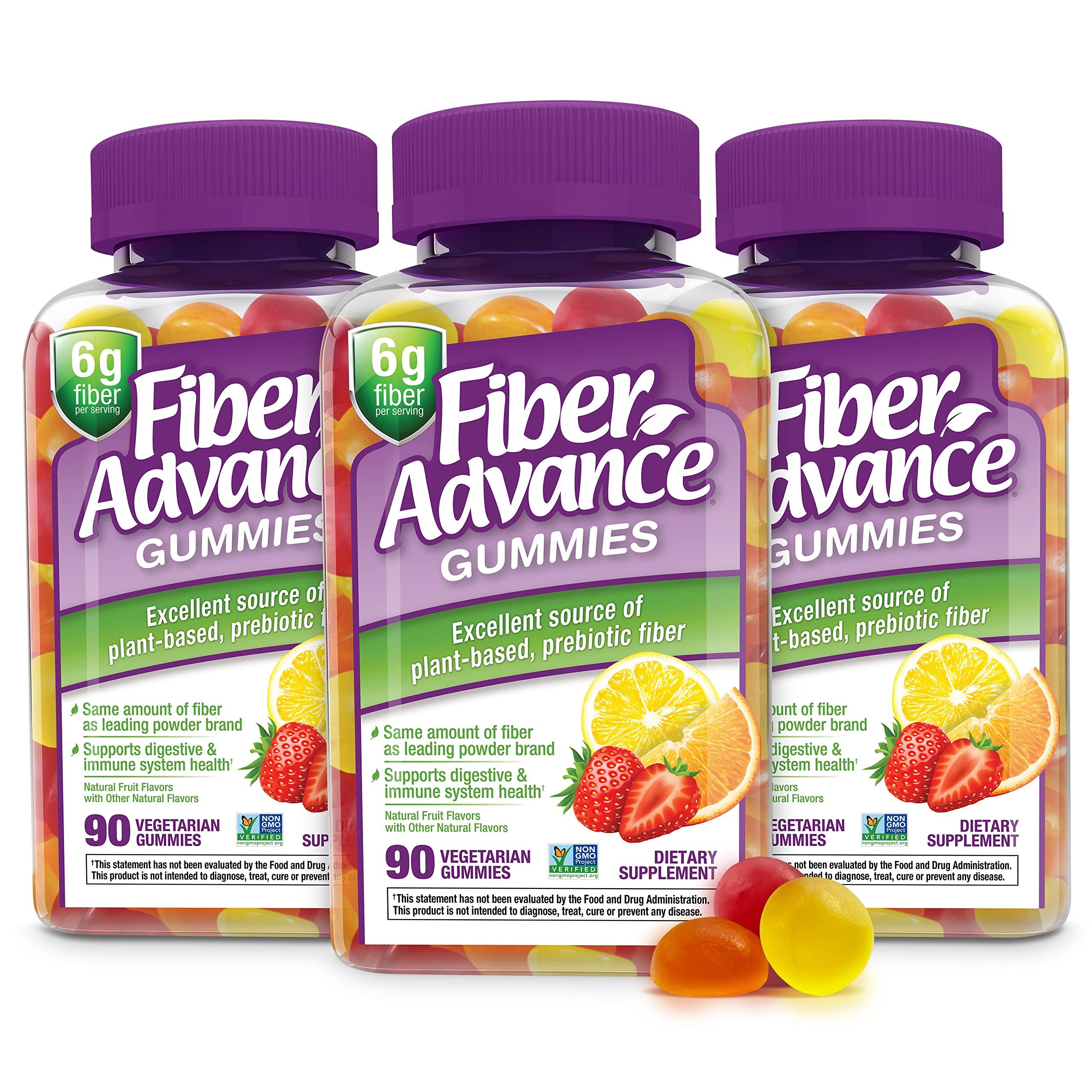 Fiber Advance Fiber Advance Gummies | 100% Plant Based Fiber Supplement for Digestive Health | Chicory Root Inulin Prebiotic Fiber Gummies for Adults | Gluten Free, Vegetarian, & Non-GMO (Pack of 3)