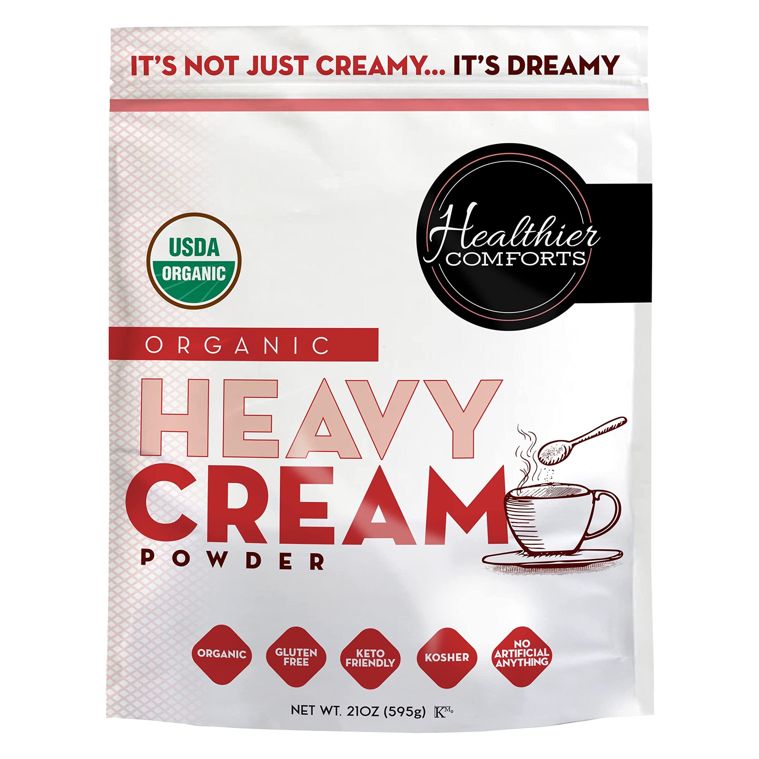 Healthier Comforts Healthier Comforts Organic Heavy Cream Powder (72% Butterfat) | USDA Organic | Kosher, Gluten Free, Non-GMO, and Keto Friendly Half and Half Organic Heavy Cream for Pasta | Made in the USA 21 oz.