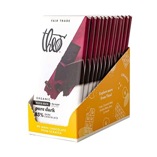 THEO Theo Chocolate Pure Organic Dark Chocolate Bar, 85% Cacao, 12 Pack | Vegan, Fair Trade